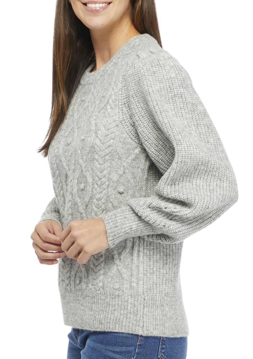Womens Balloon Sleeve Cable Knit Sweater 
