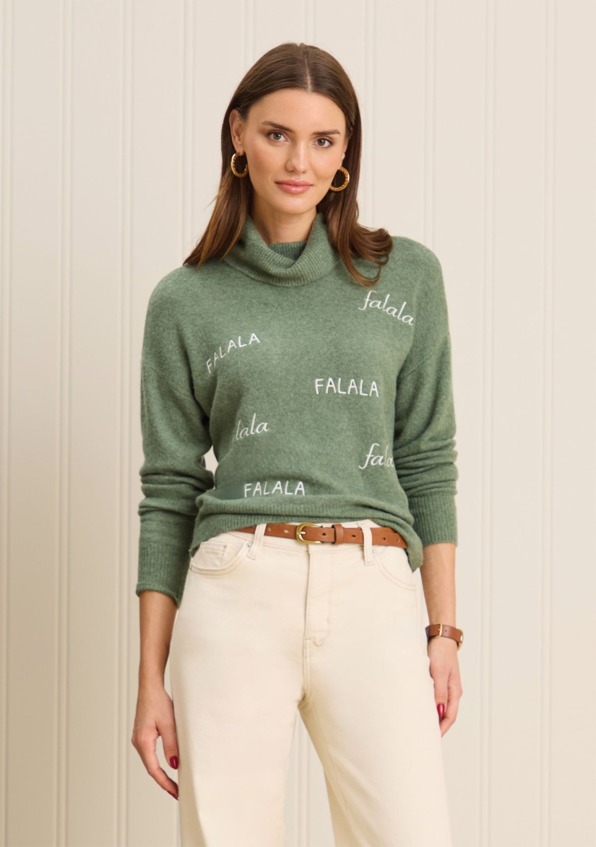 Sewing Down South x Crown & Ivy™ Sew Merry Embroidered Turtleneck Sweater