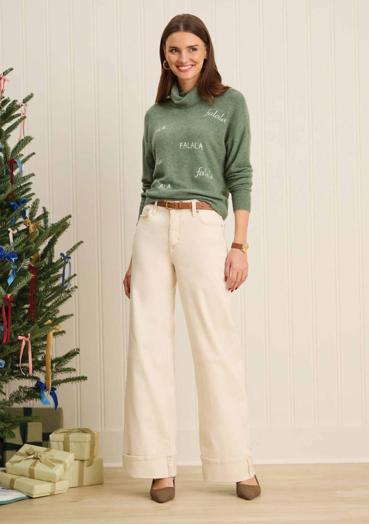 Sewing Down South x Crown & Ivy™ Sew Merry Embroidered Turtleneck Sweater