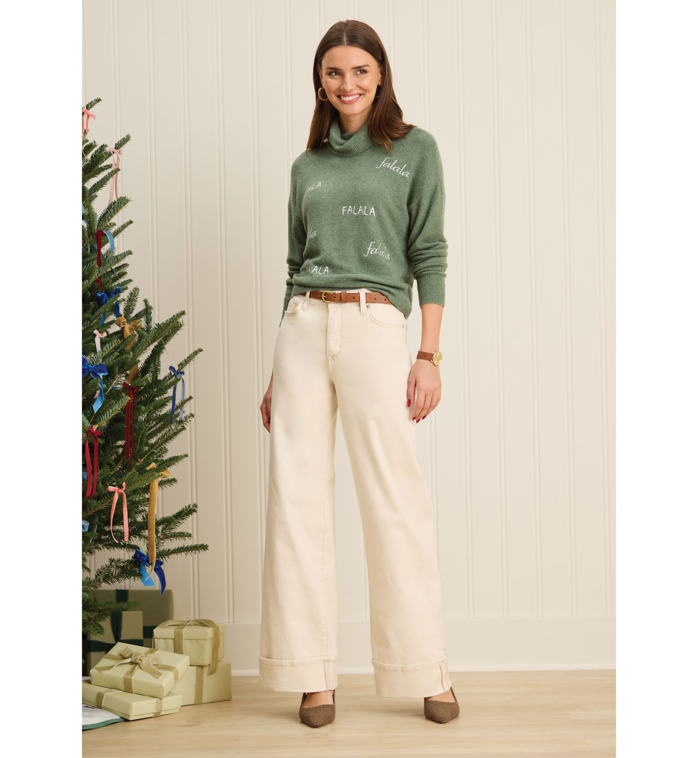 Sewing Down South x Crown & Ivy™ Sew Merry Embroidered Turtleneck Sweater