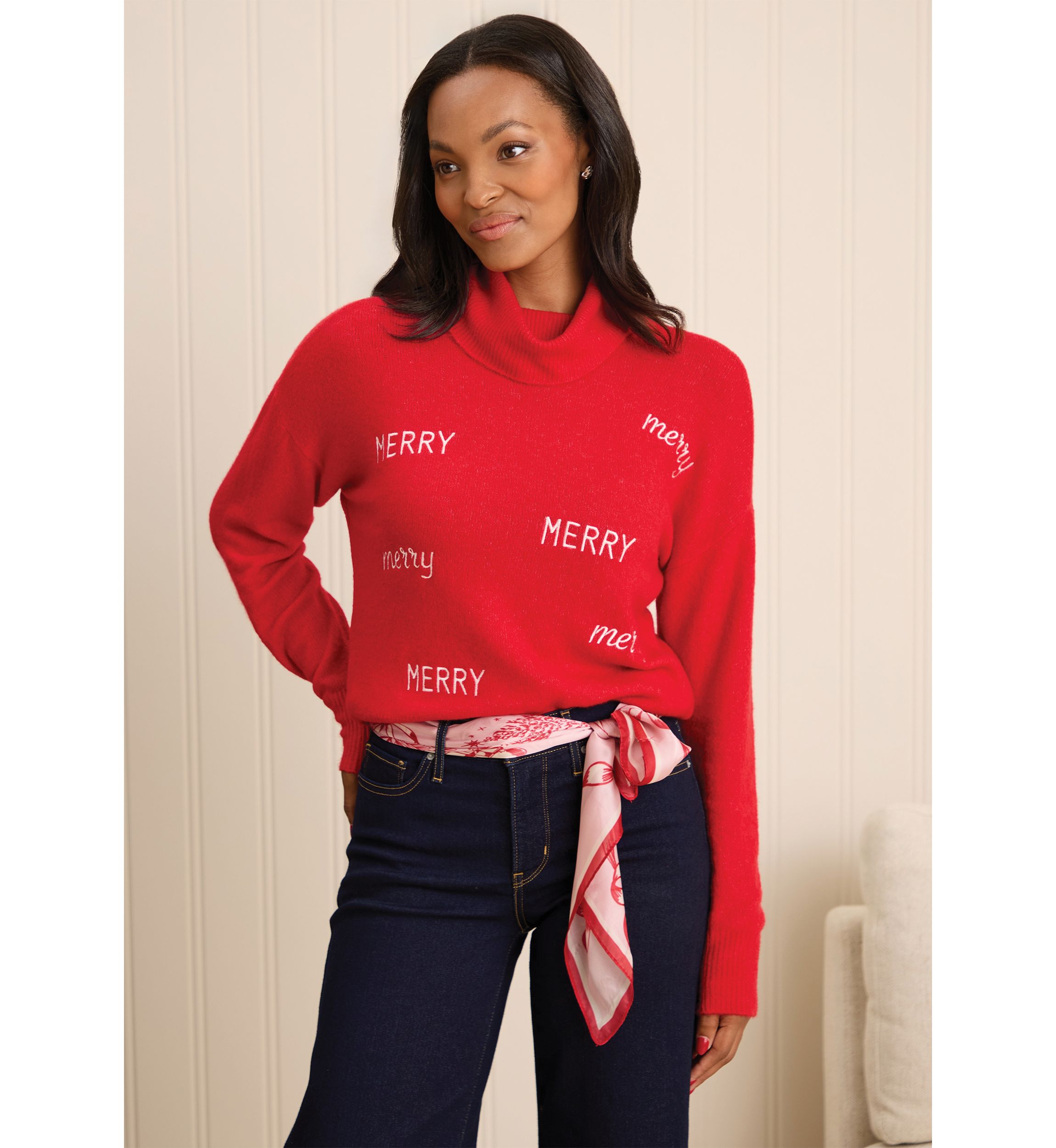 Sewing Down South x Crown & Ivy™ Sew Merry Embroidered Turtleneck Sweater