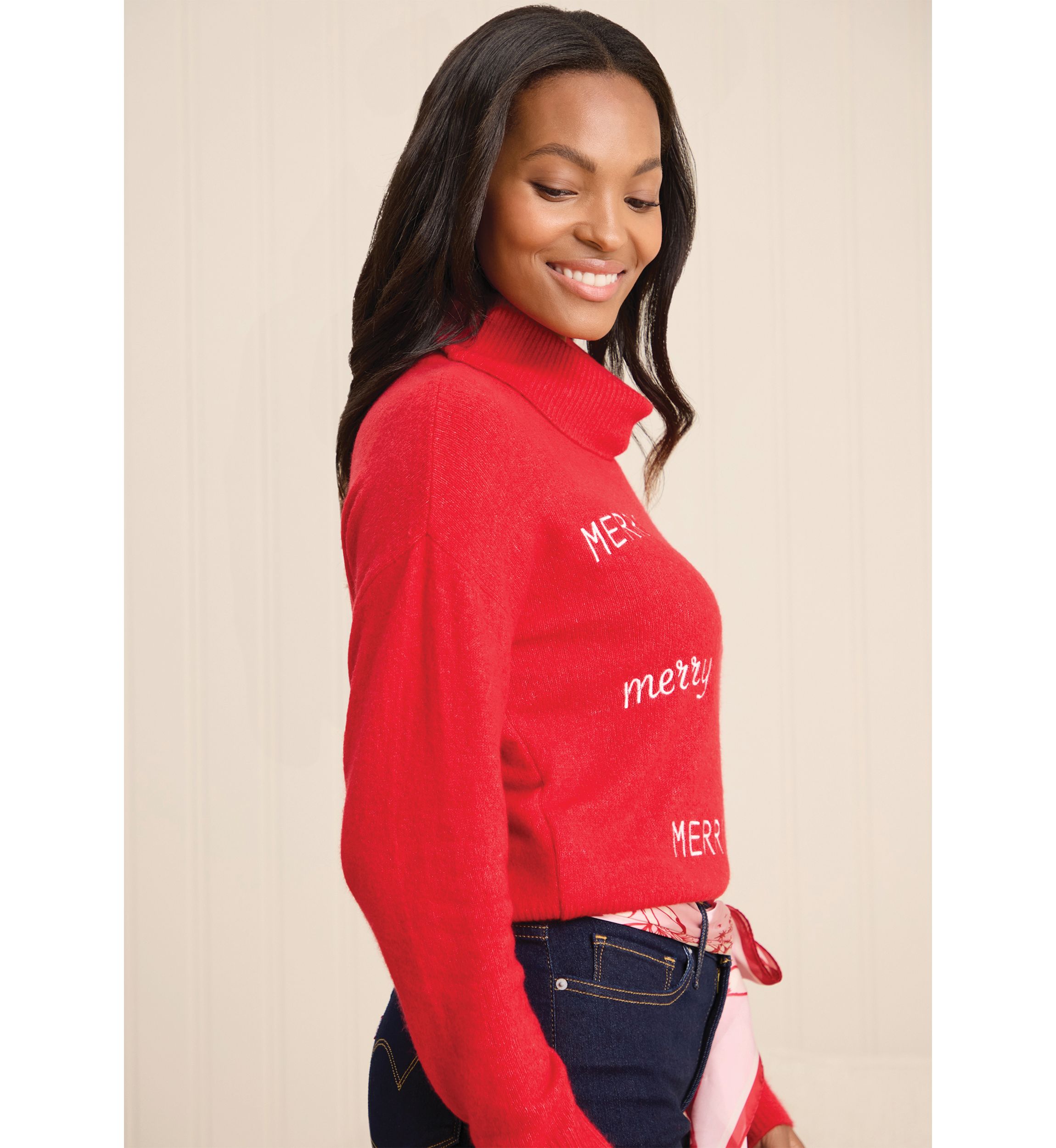 Sewing Down South x Crown & Ivy™ Sew Merry Embroidered Turtleneck Sweater