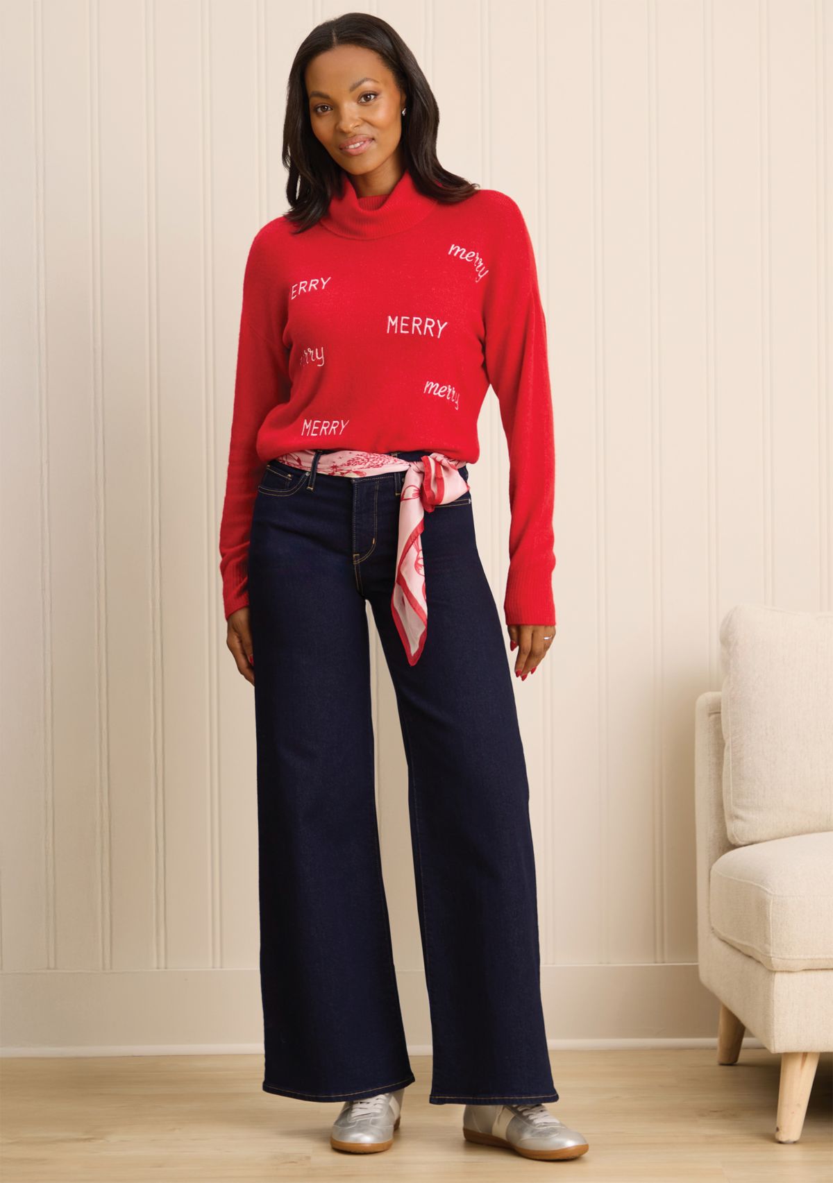 Sewing Down South x Crown & Ivy™ Sew Merry Embroidered Turtleneck Sweater