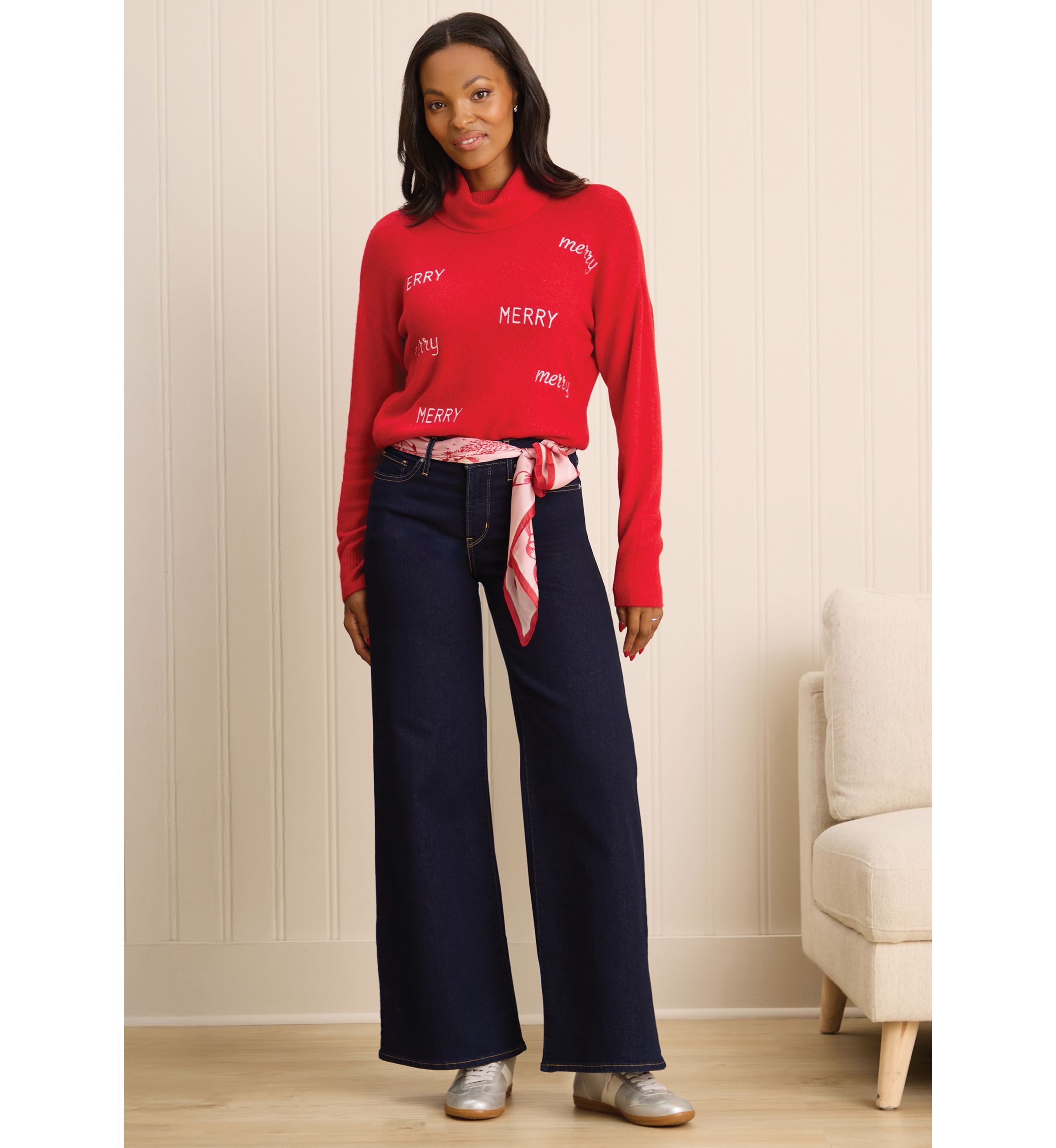 Sewing Down South x Crown & Ivy™ Sew Merry Embroidered Turtleneck Sweater