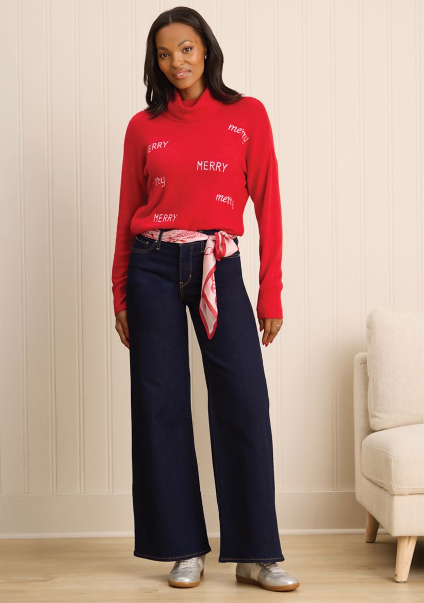 Sewing Down South x Crown & Ivy™ Sew Merry Embroidered Turtleneck Sweater