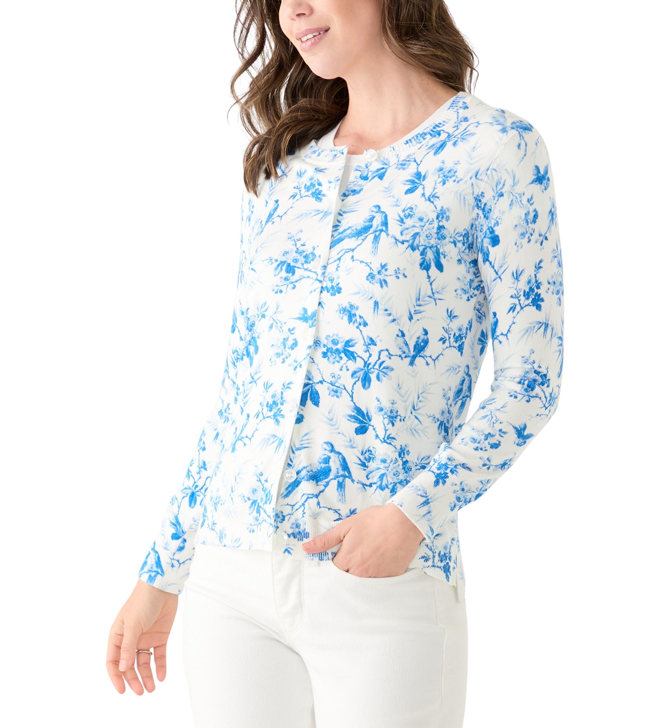 Womens Long Sleeve Printed Button Front Cardigan