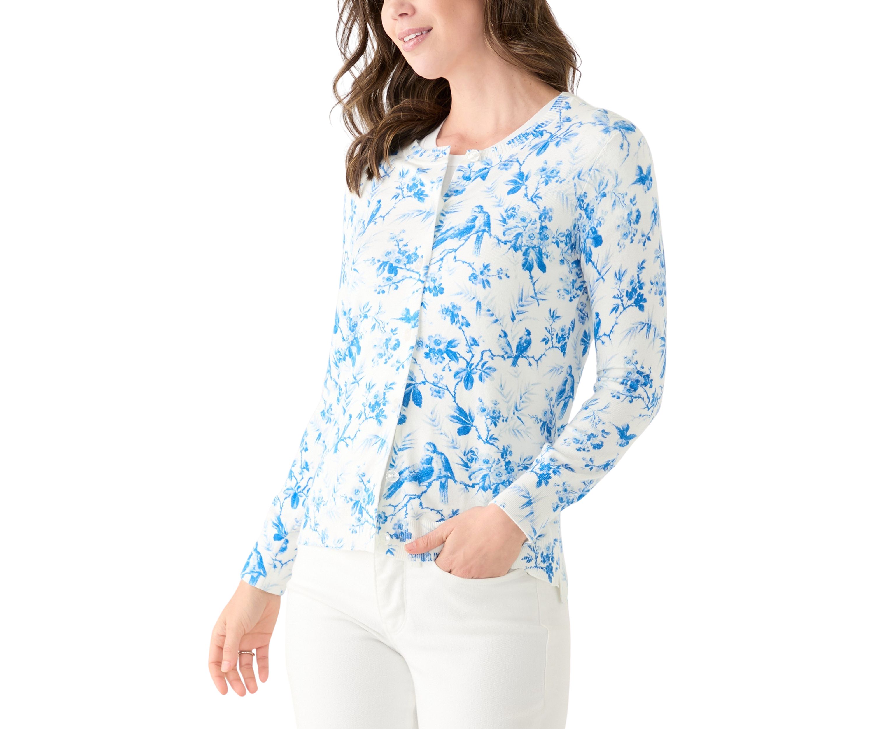 Womens Long Sleeve Printed Button Front Cardigan
