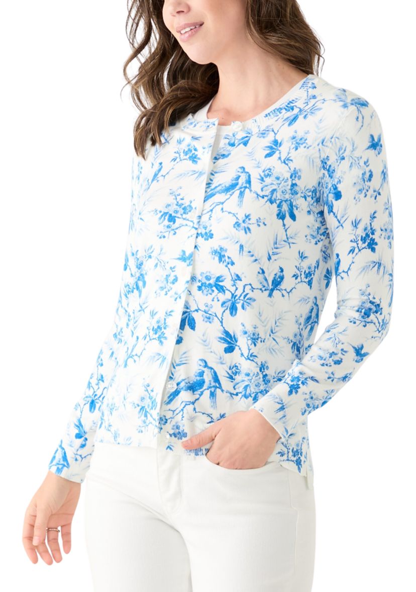 Womens Long Sleeve Printed Button Front Cardigan