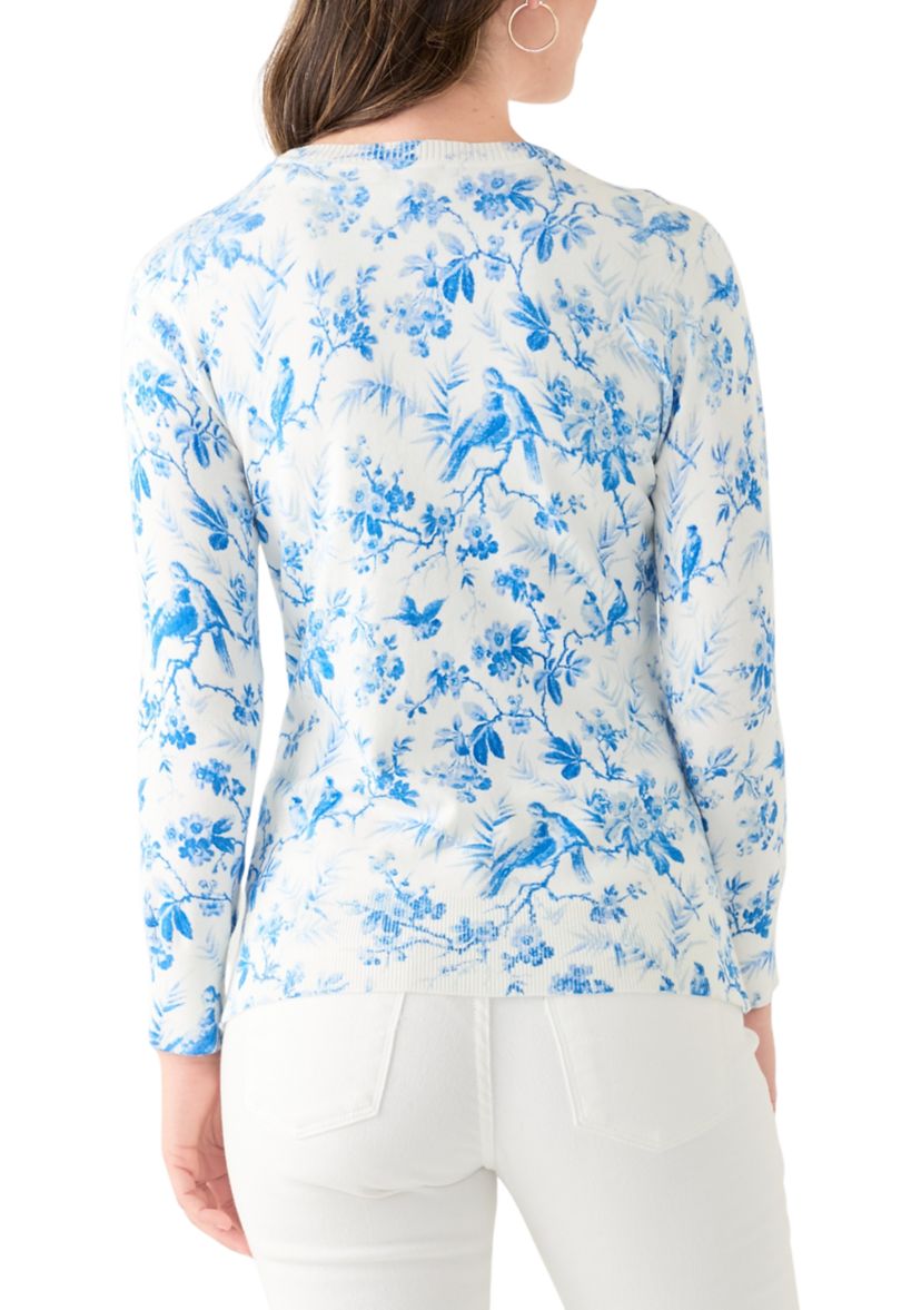 Womens Long Sleeve Printed Button Front Cardigan