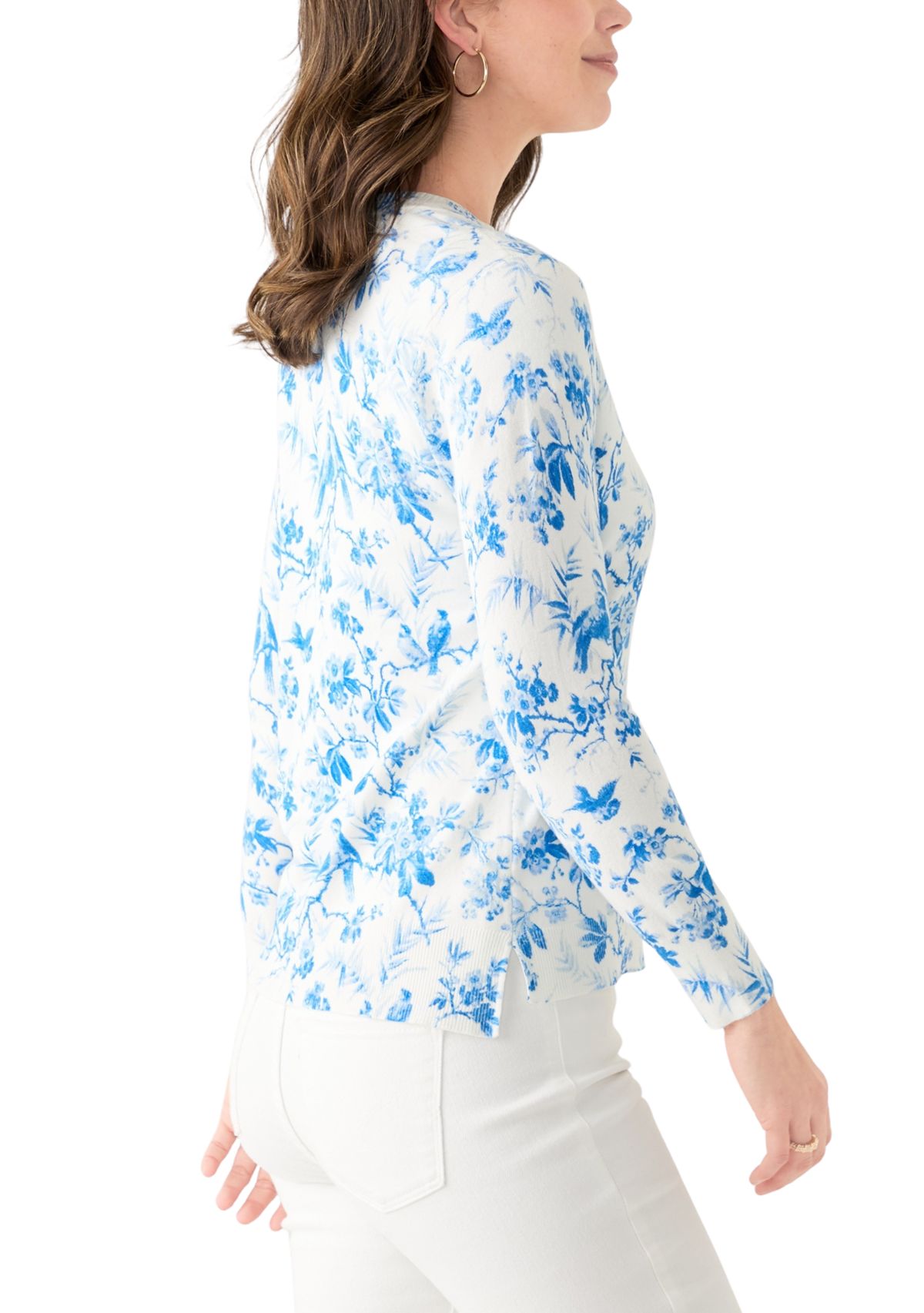 Womens Long Sleeve Printed Button Front Cardigan