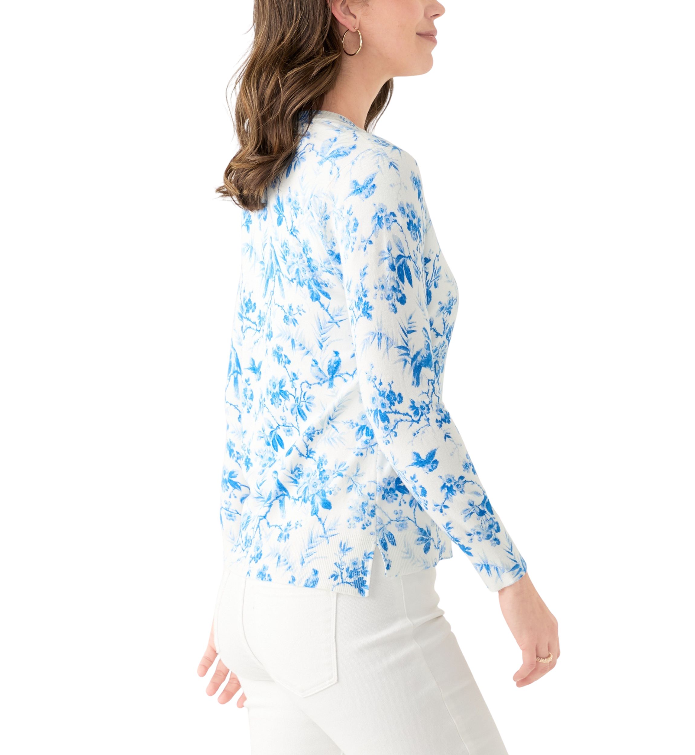 Womens Long Sleeve Printed Button Front Cardigan