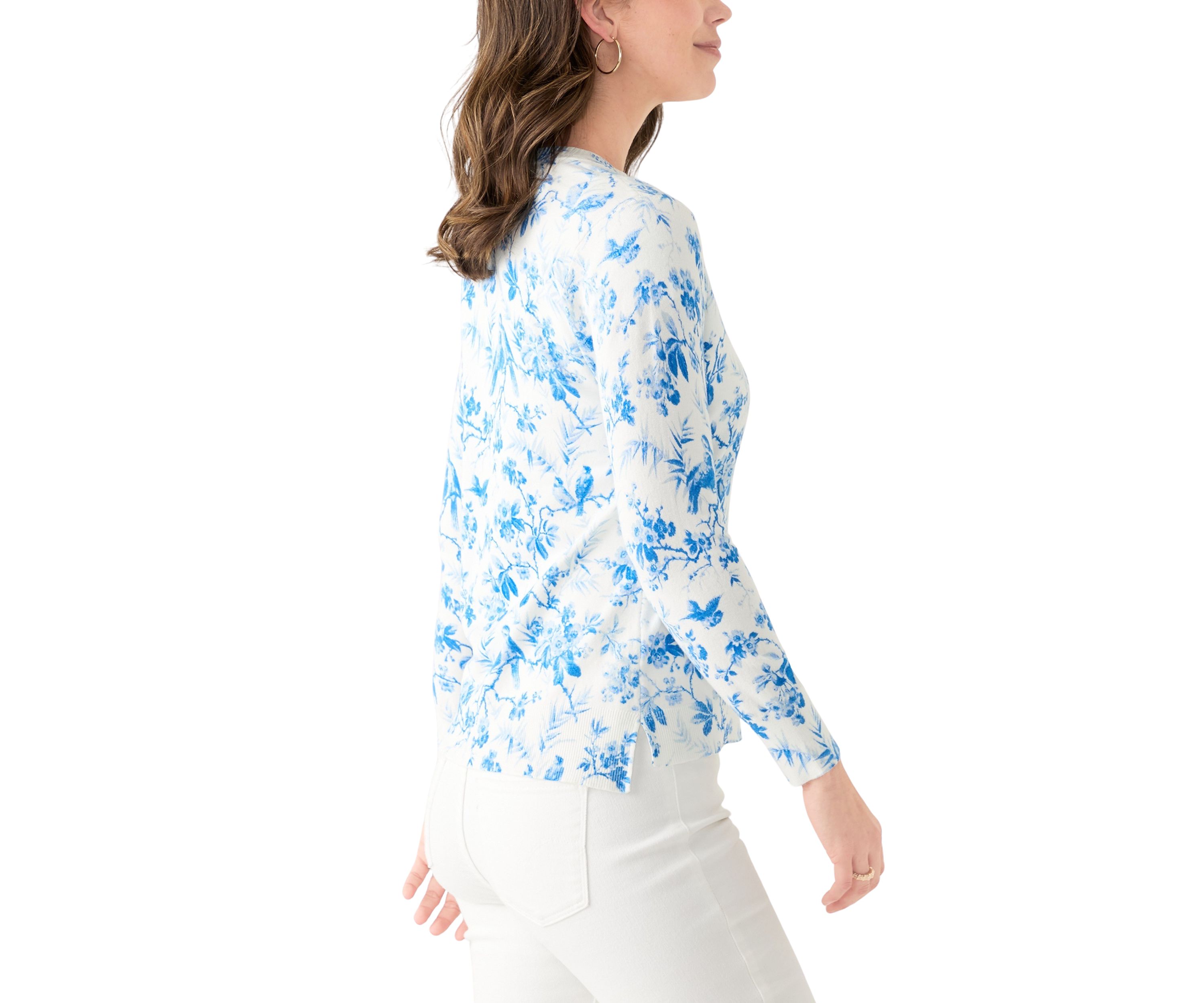 Womens Long Sleeve Printed Button Front Cardigan