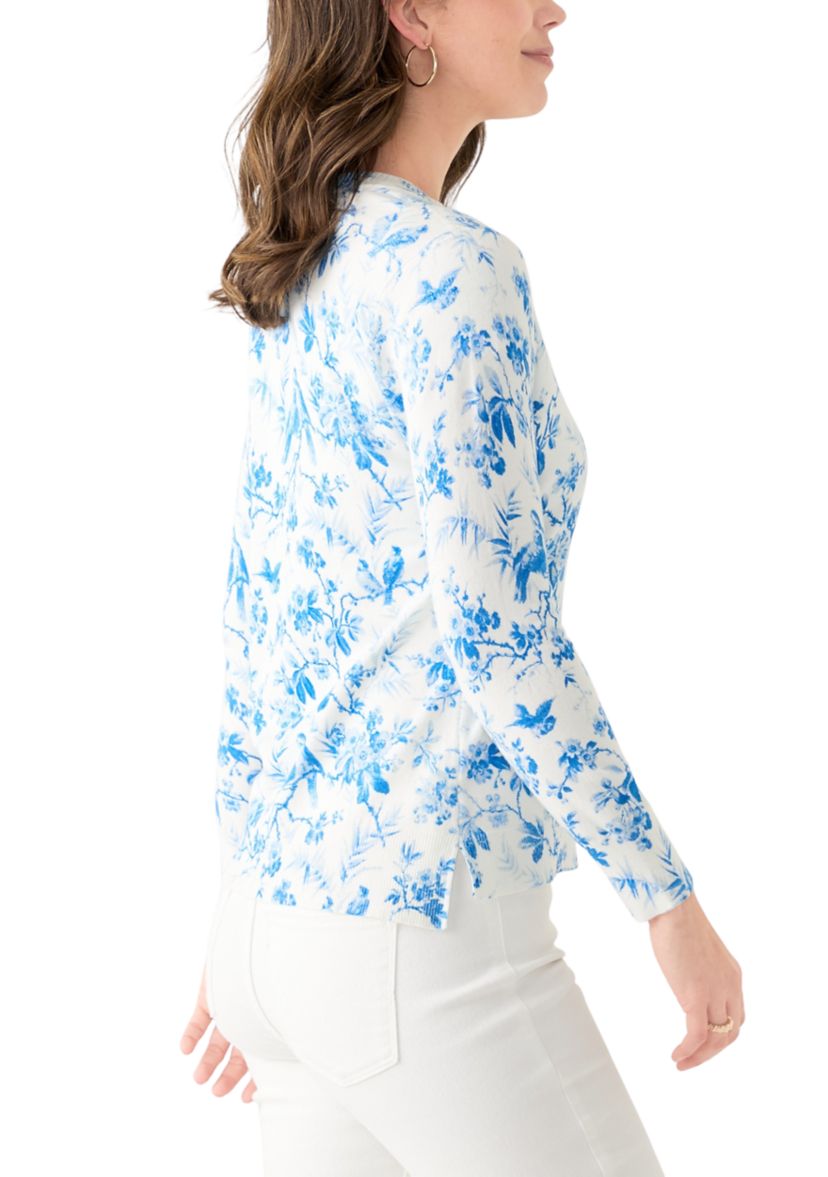 Womens Long Sleeve Printed Button Front Cardigan