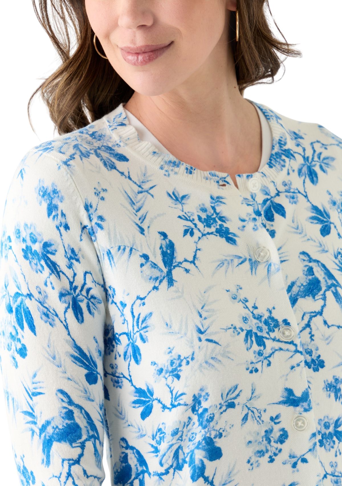 Womens Long Sleeve Printed Button Front Cardigan