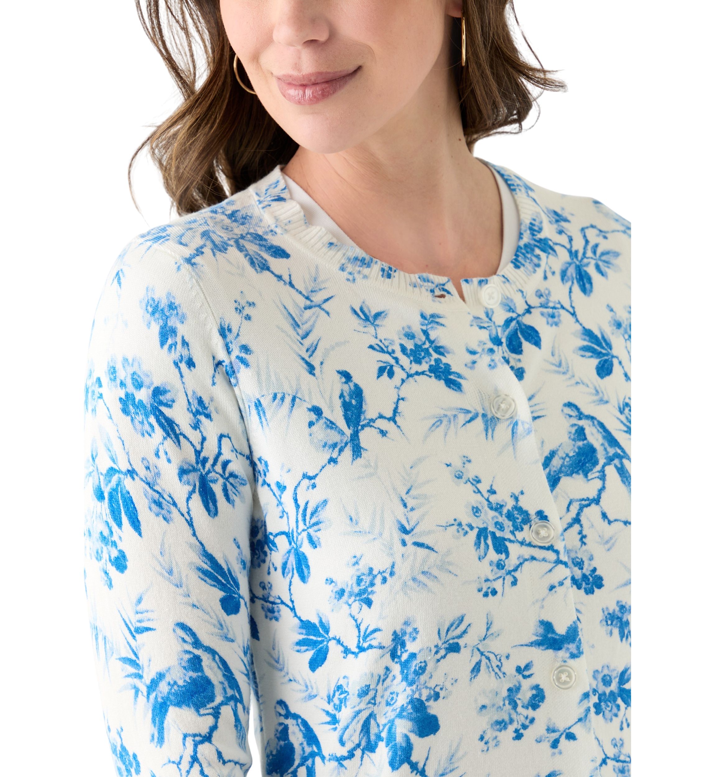 Womens Long Sleeve Printed Button Front Cardigan
