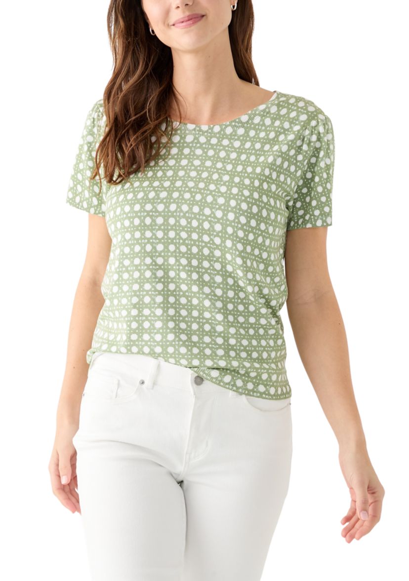 Womens Short Sleeve Printed Sweater