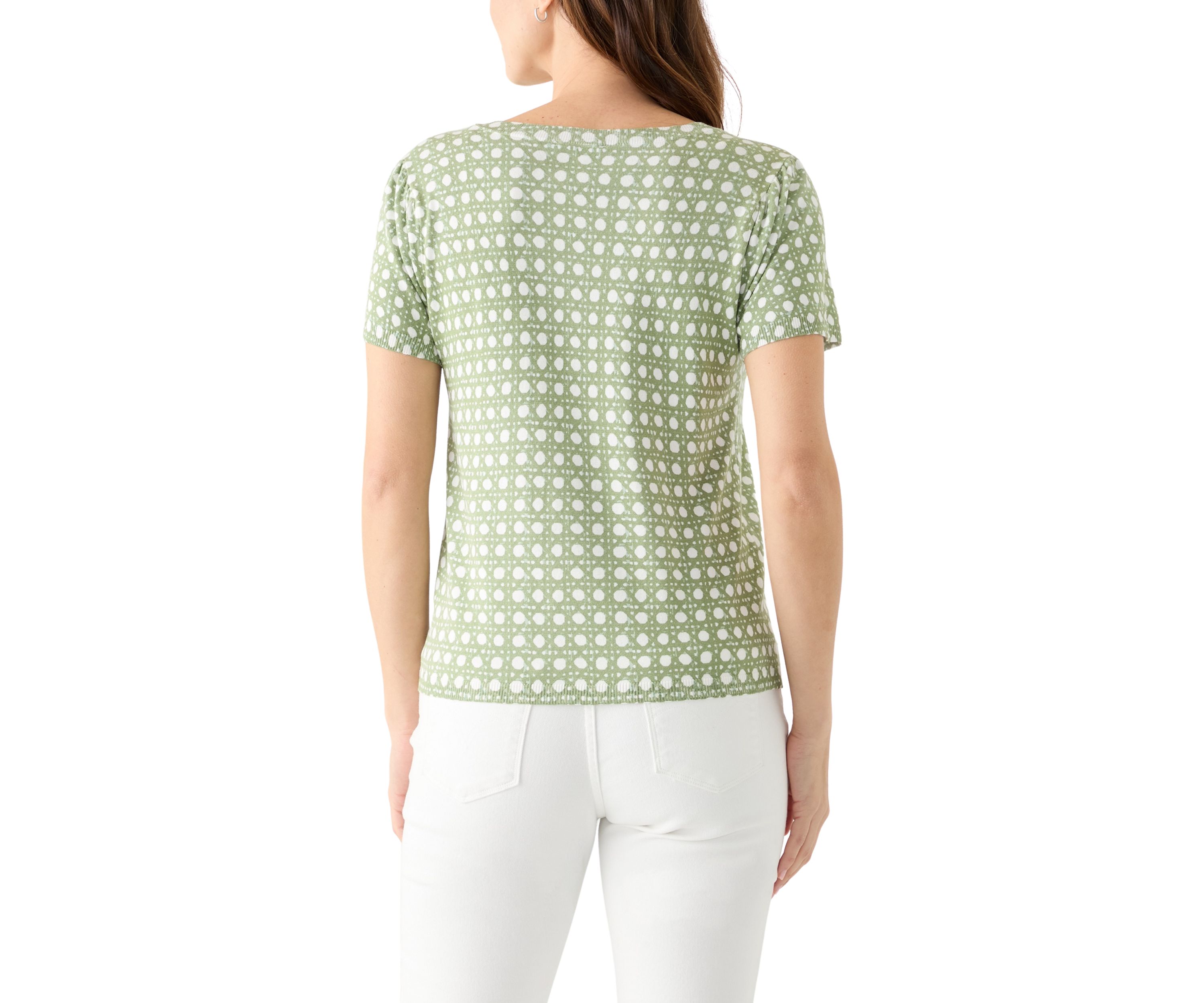 Womens Short Sleeve Printed Sweater