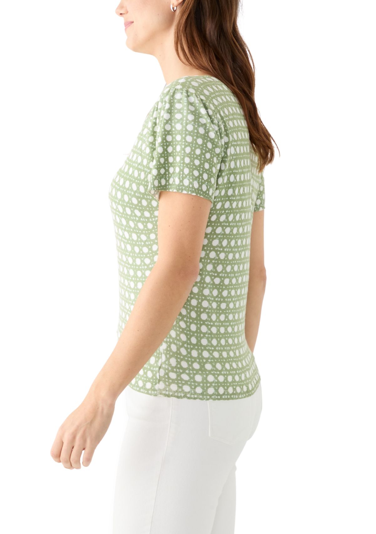 Womens Short Sleeve Printed Sweater