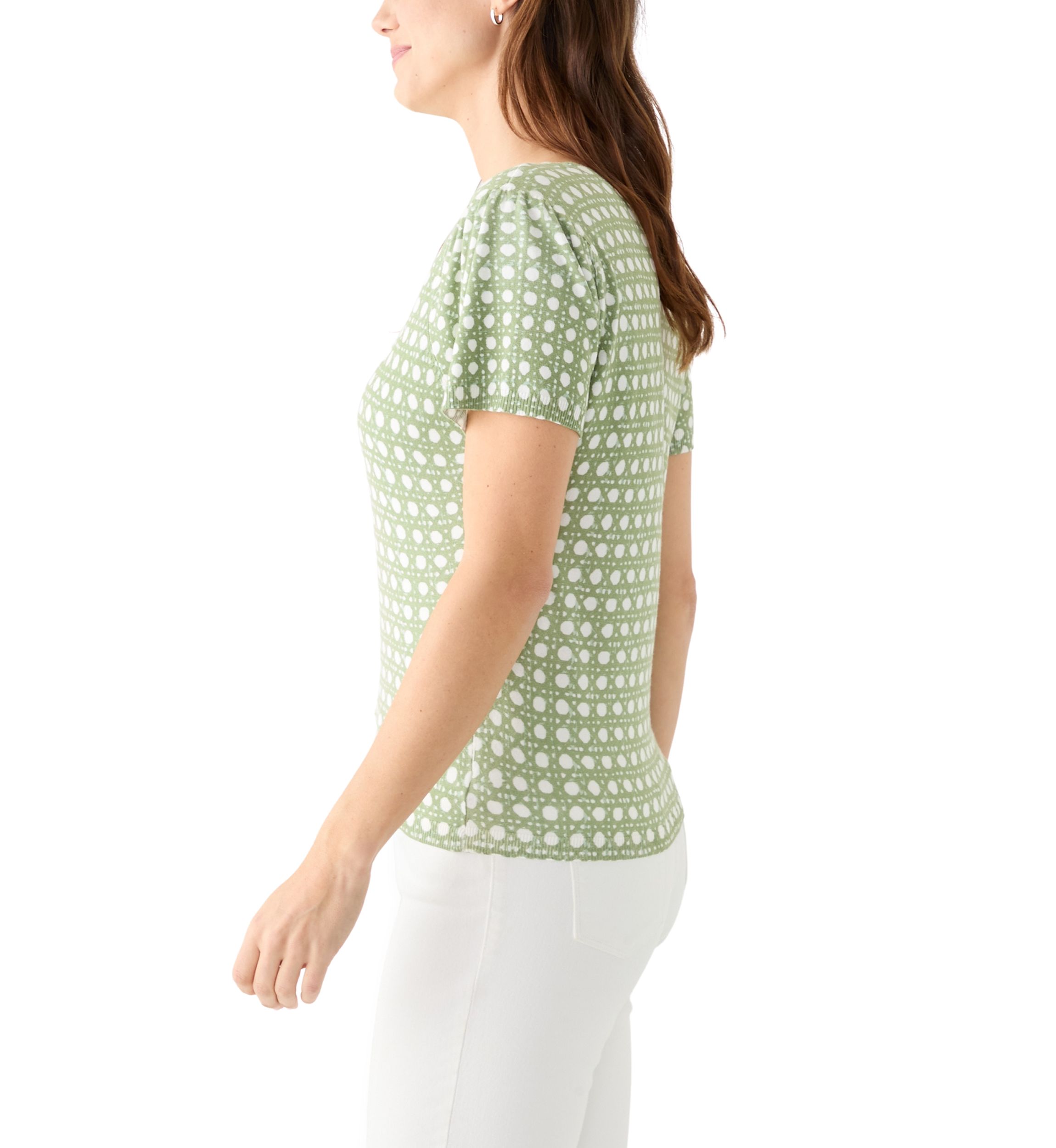 Womens Short Sleeve Printed Sweater
