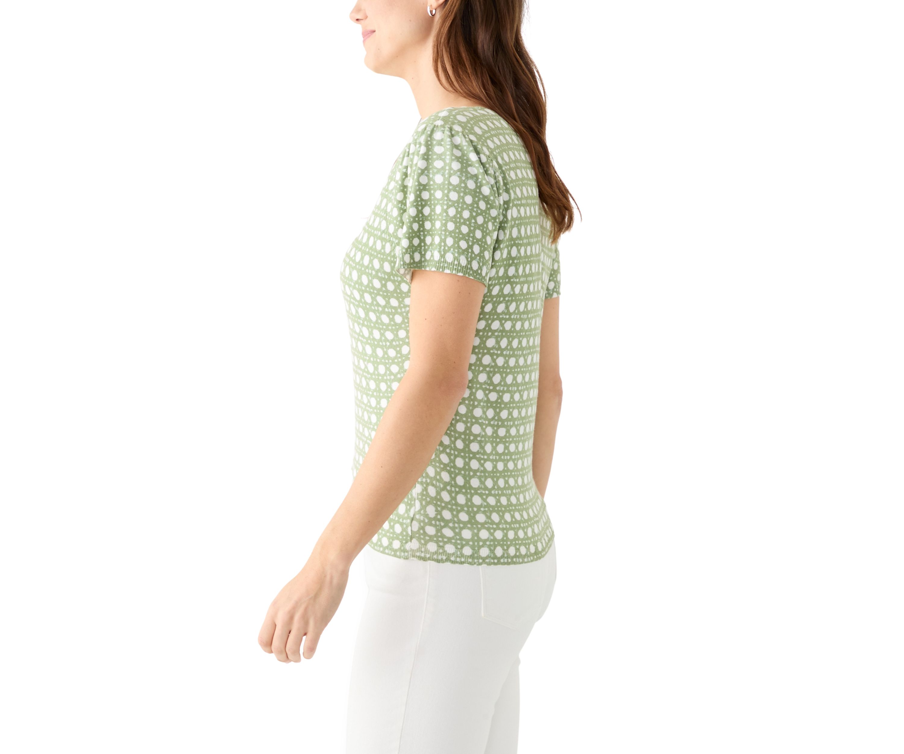 Womens Short Sleeve Printed Sweater
