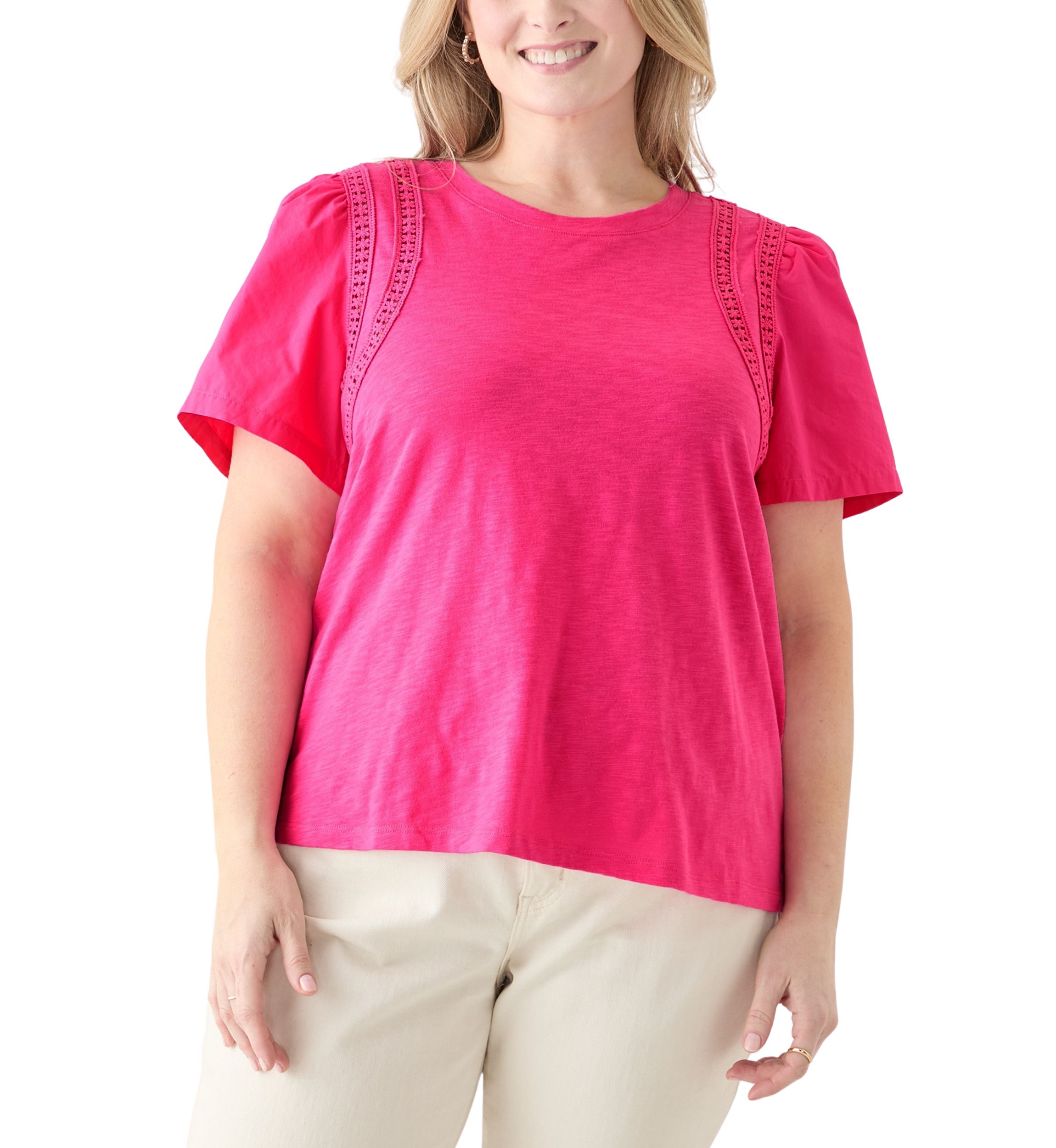 Plus Size Short Sleeve Shoulder Detail Knit Top