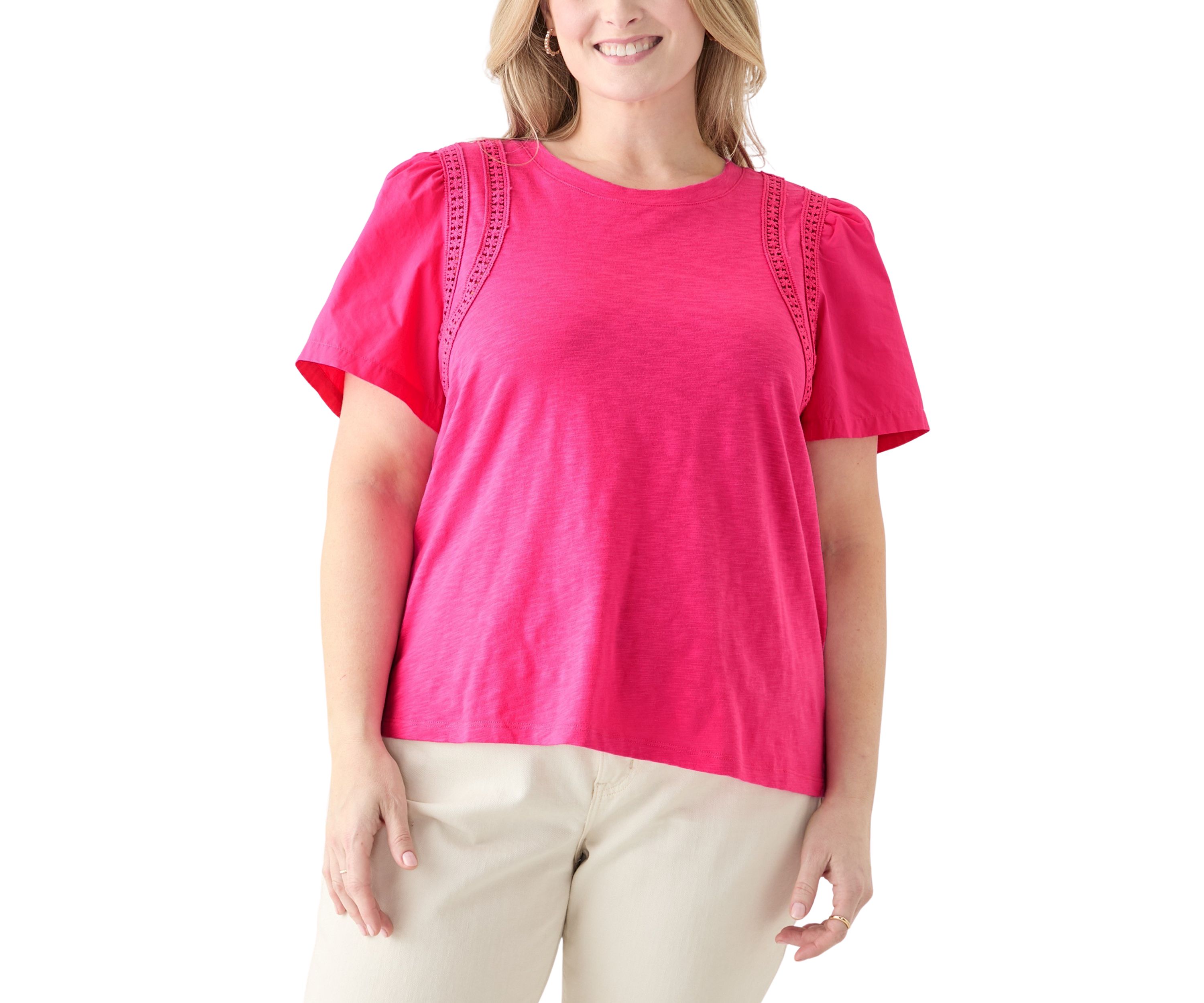 Plus Size Short Sleeve Shoulder Detail Knit Top