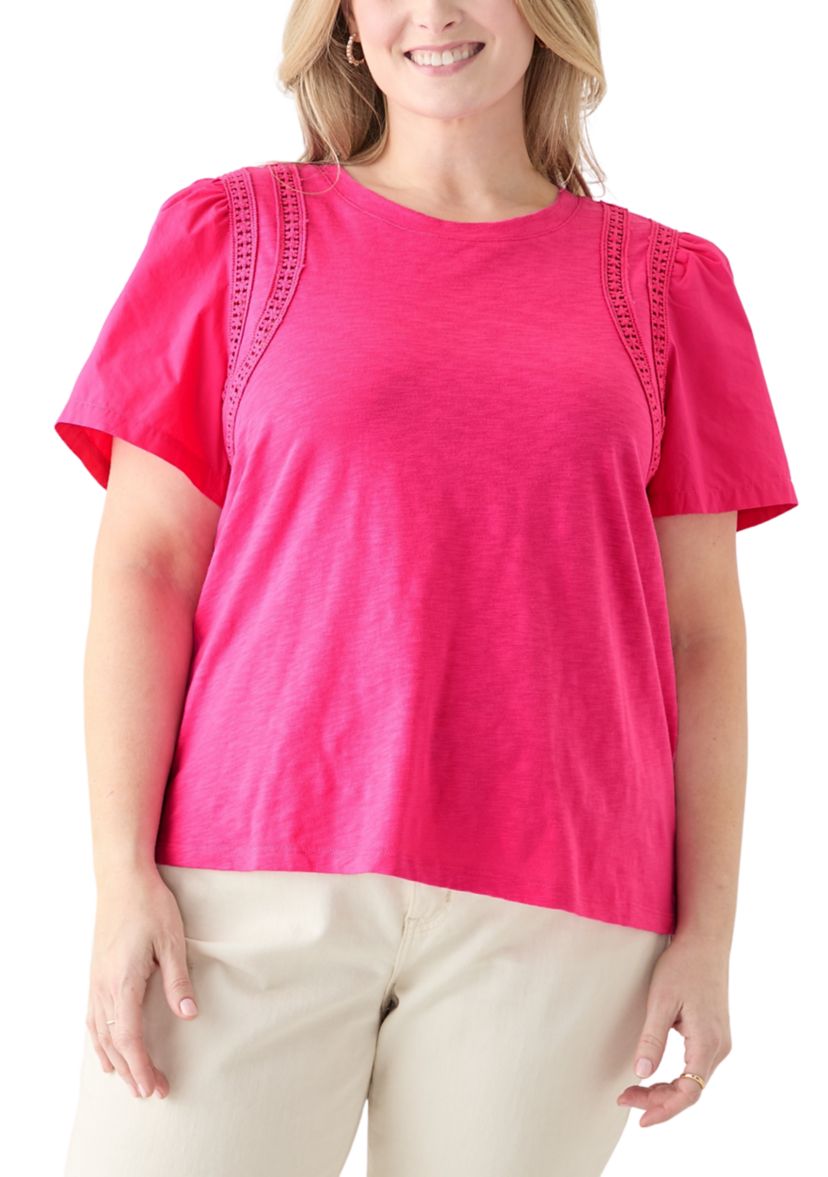 Plus Size Short Sleeve Shoulder Detail Knit Top