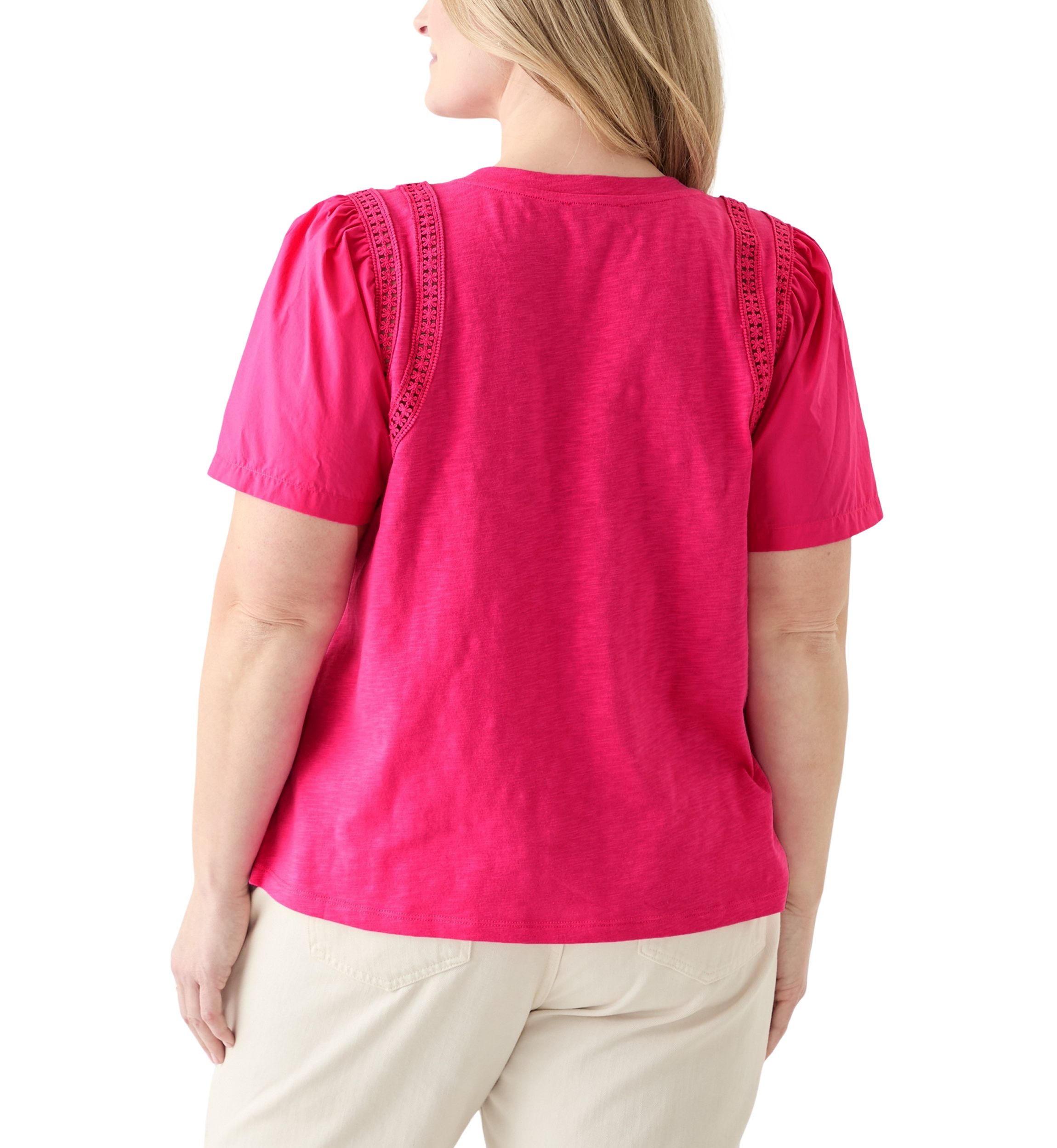 Plus Size Short Sleeve Shoulder Detail Knit Top