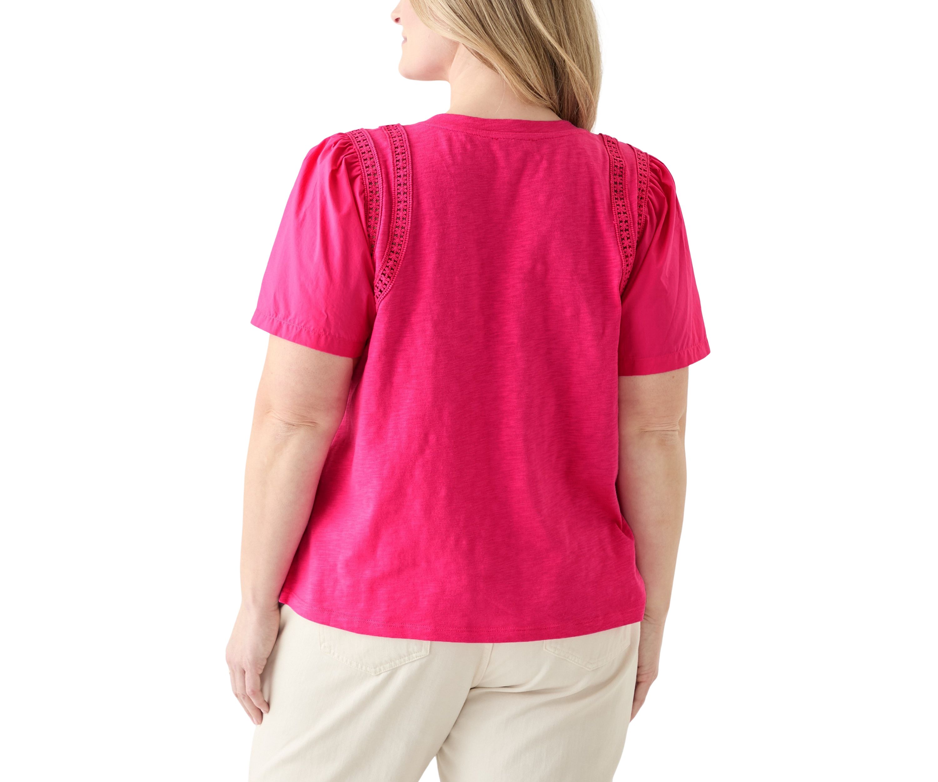 Plus Size Short Sleeve Shoulder Detail Knit Top