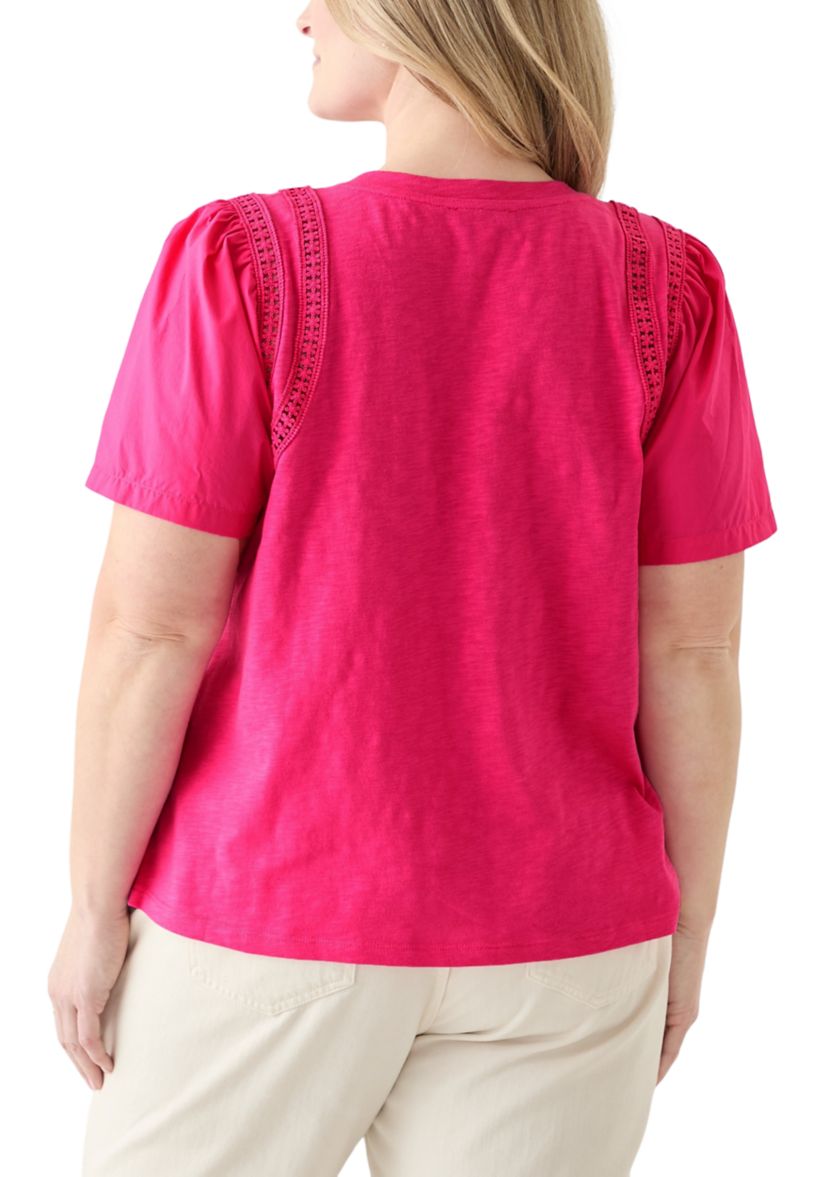 Plus Size Short Sleeve Shoulder Detail Knit Top