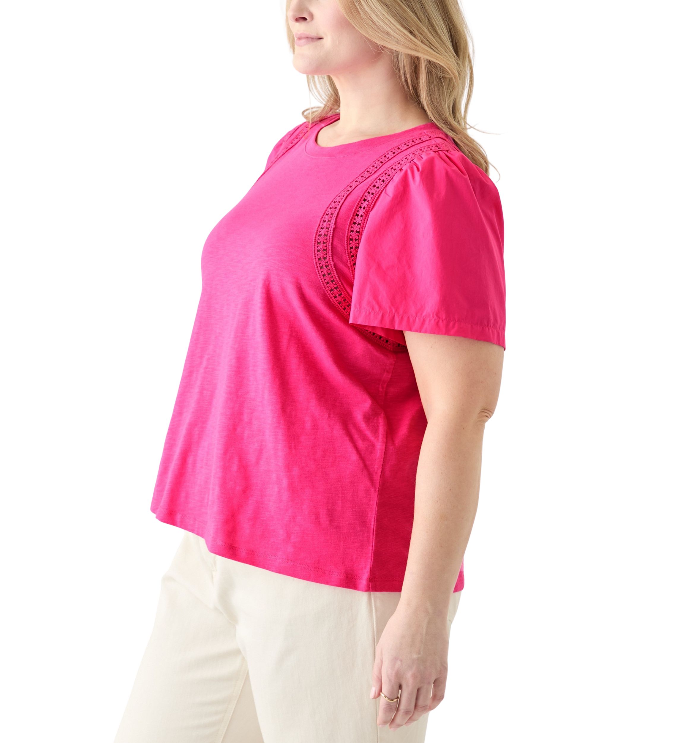 Plus Size Short Sleeve Shoulder Detail Knit Top
