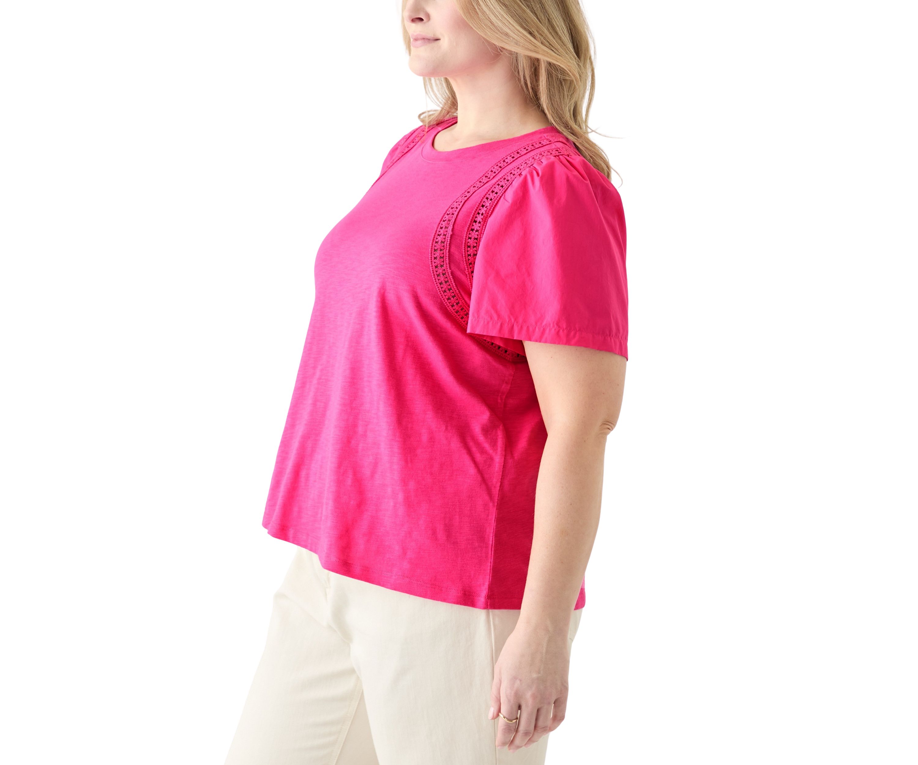 Plus Size Short Sleeve Shoulder Detail Knit Top