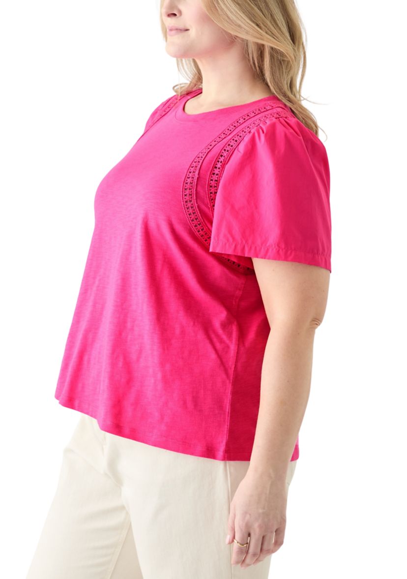 Plus Size Short Sleeve Shoulder Detail Knit Top