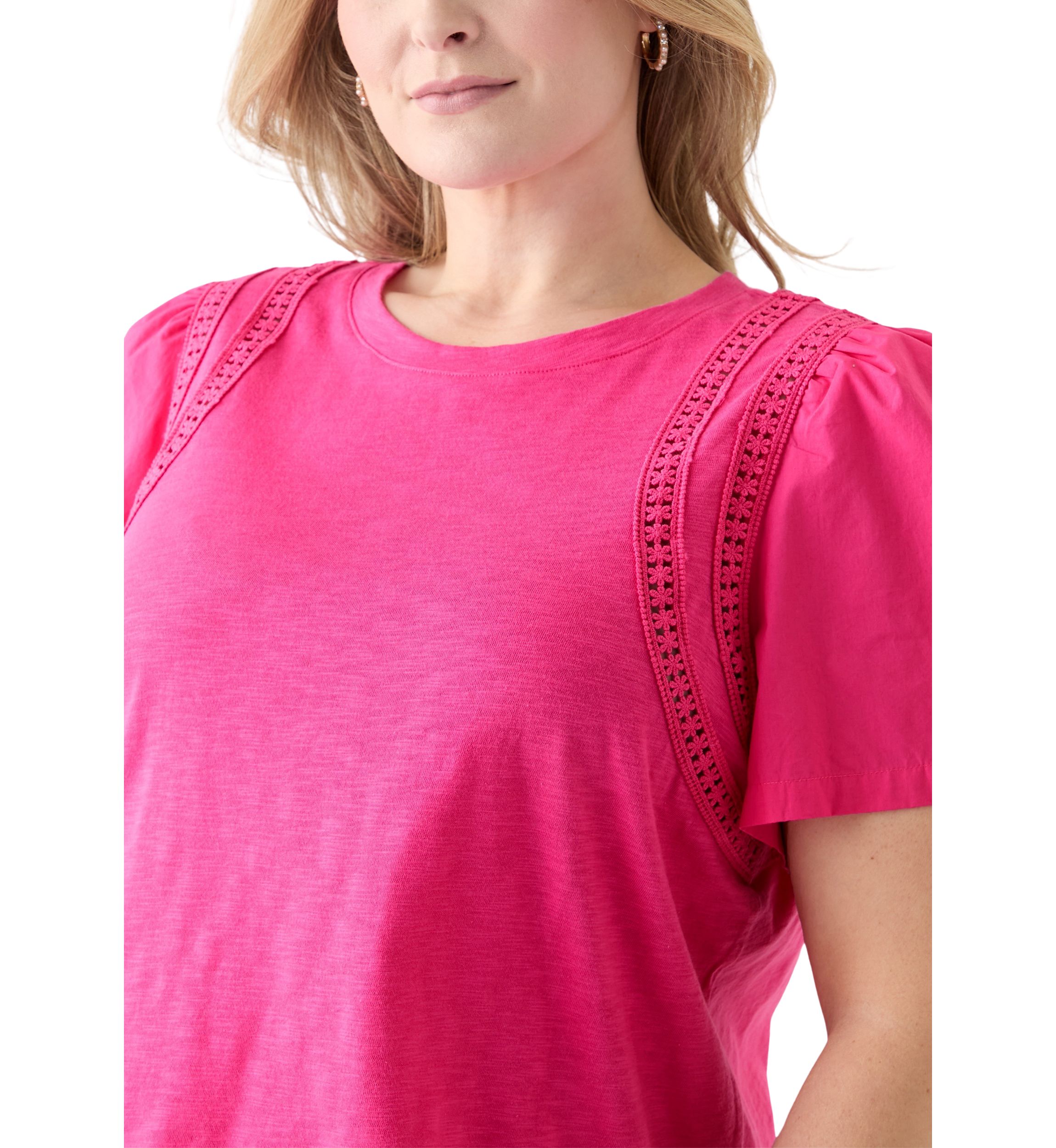 Plus Size Short Sleeve Shoulder Detail Knit Top