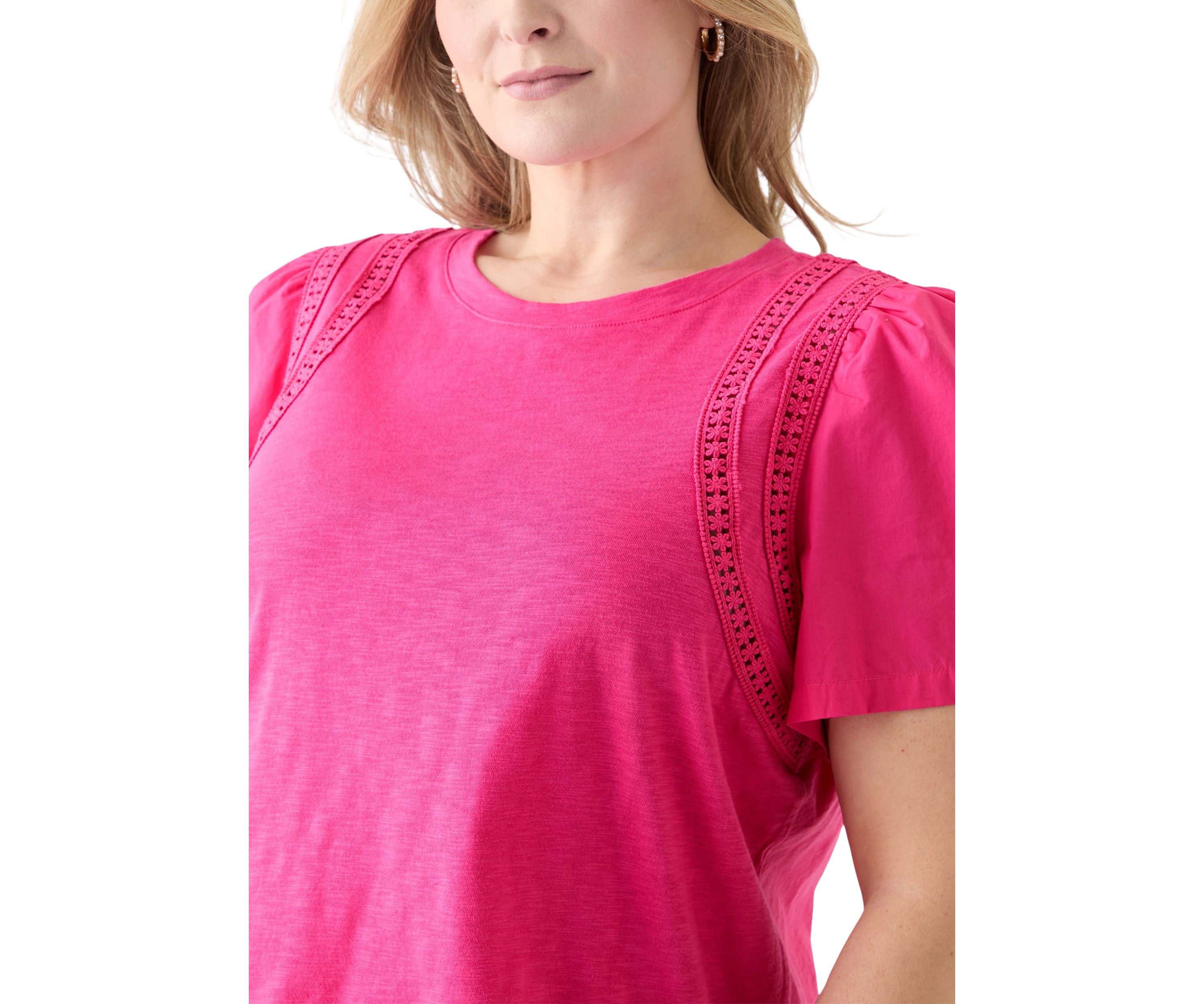 Plus Size Short Sleeve Shoulder Detail Knit Top