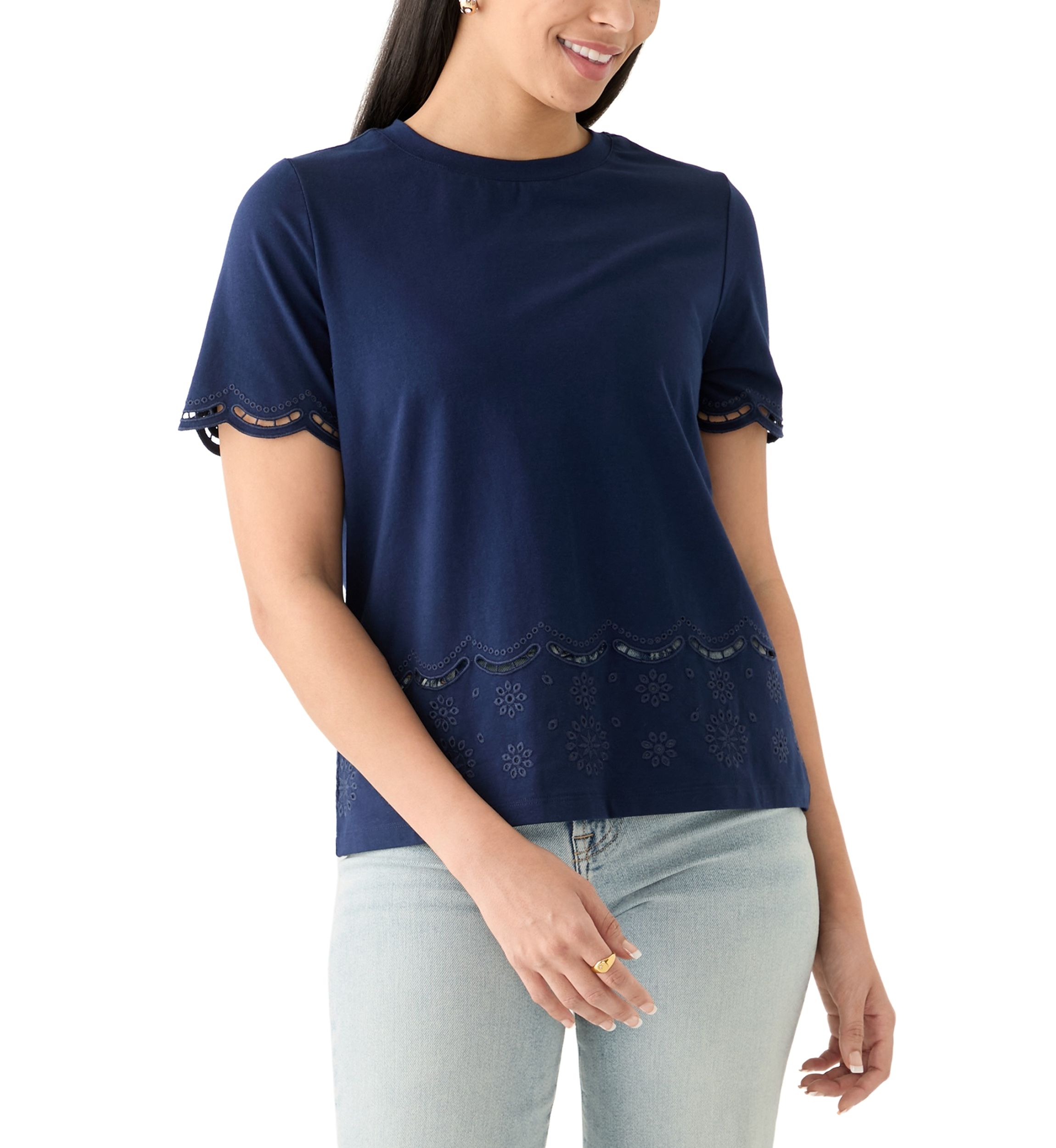 Womens Eyelet Hem Knit Top