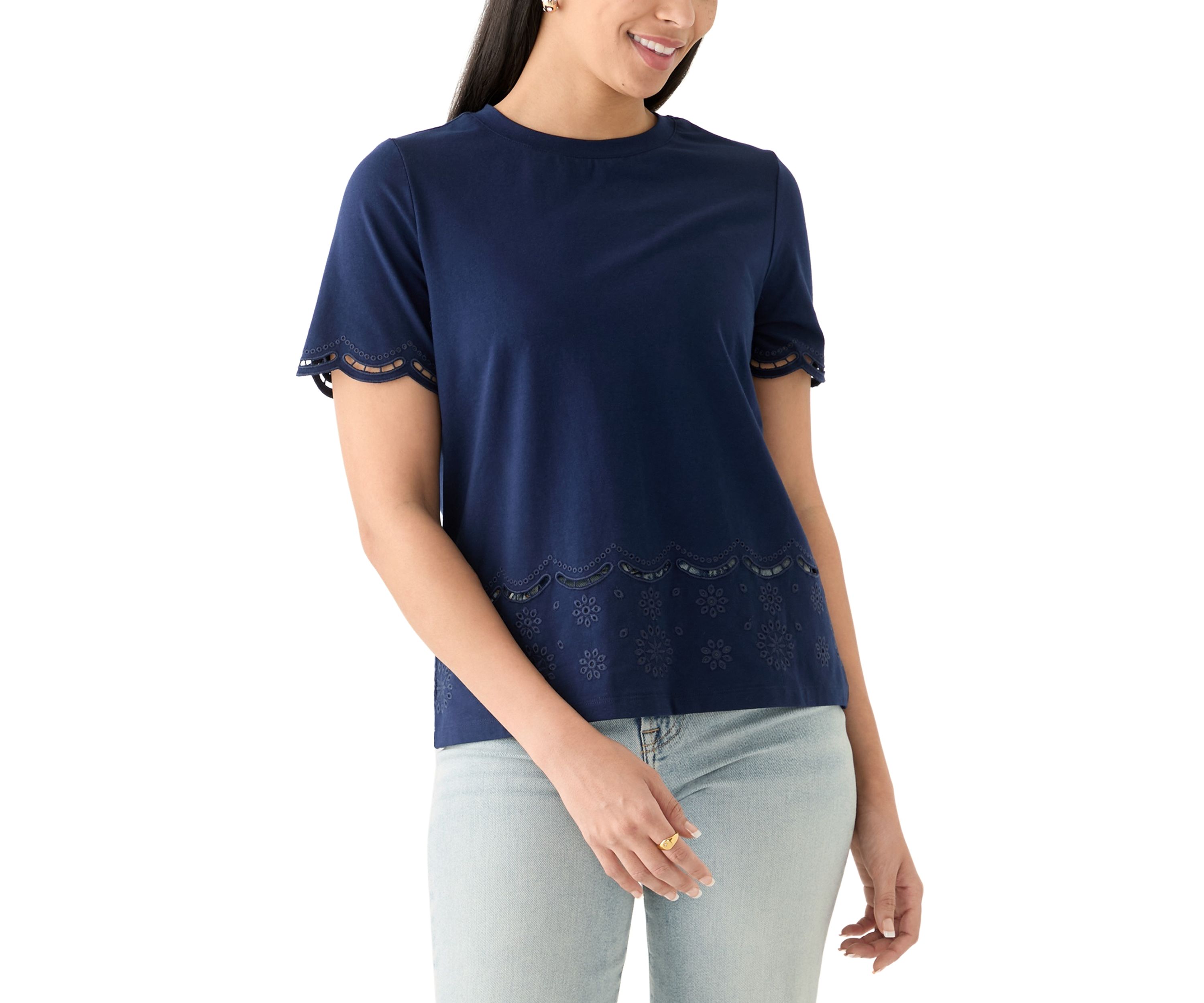 Womens Eyelet Hem Knit Top