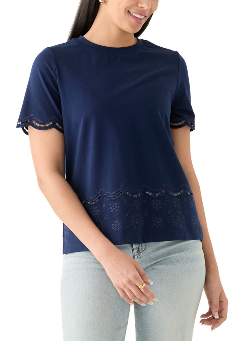 Womens Eyelet Hem Knit Top