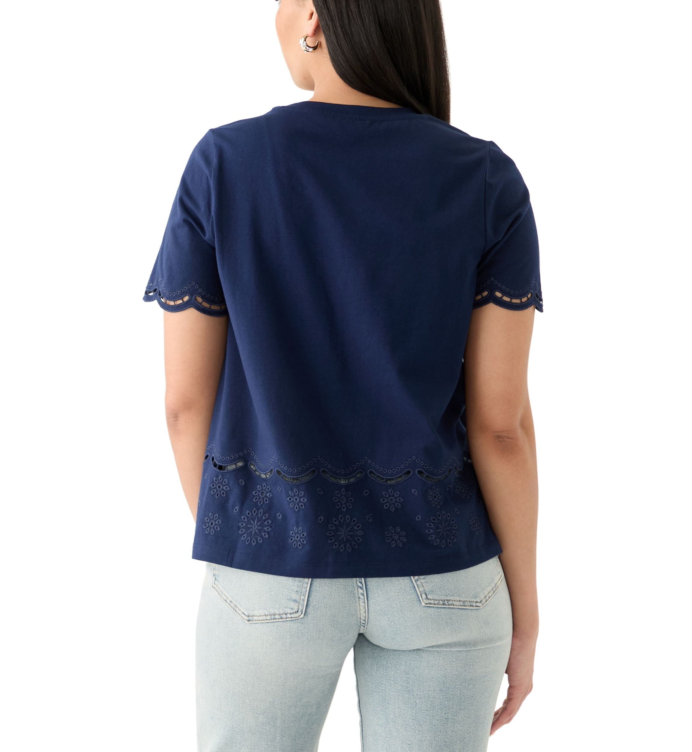 Womens Eyelet Hem Knit Top