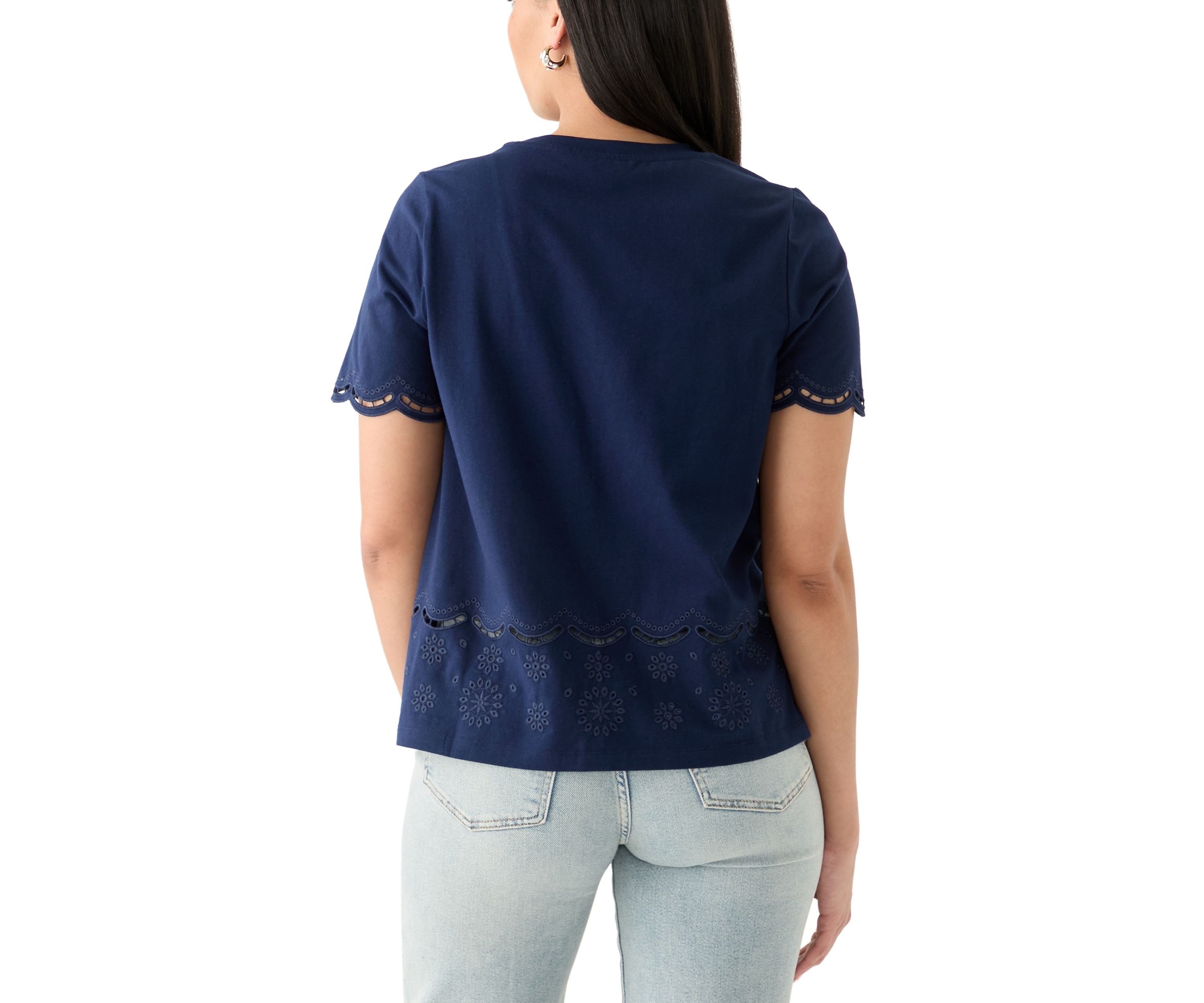 Womens Eyelet Hem Knit Top