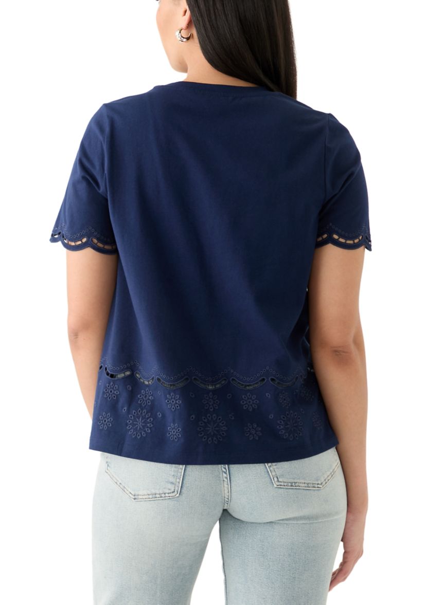 Womens Eyelet Hem Knit Top