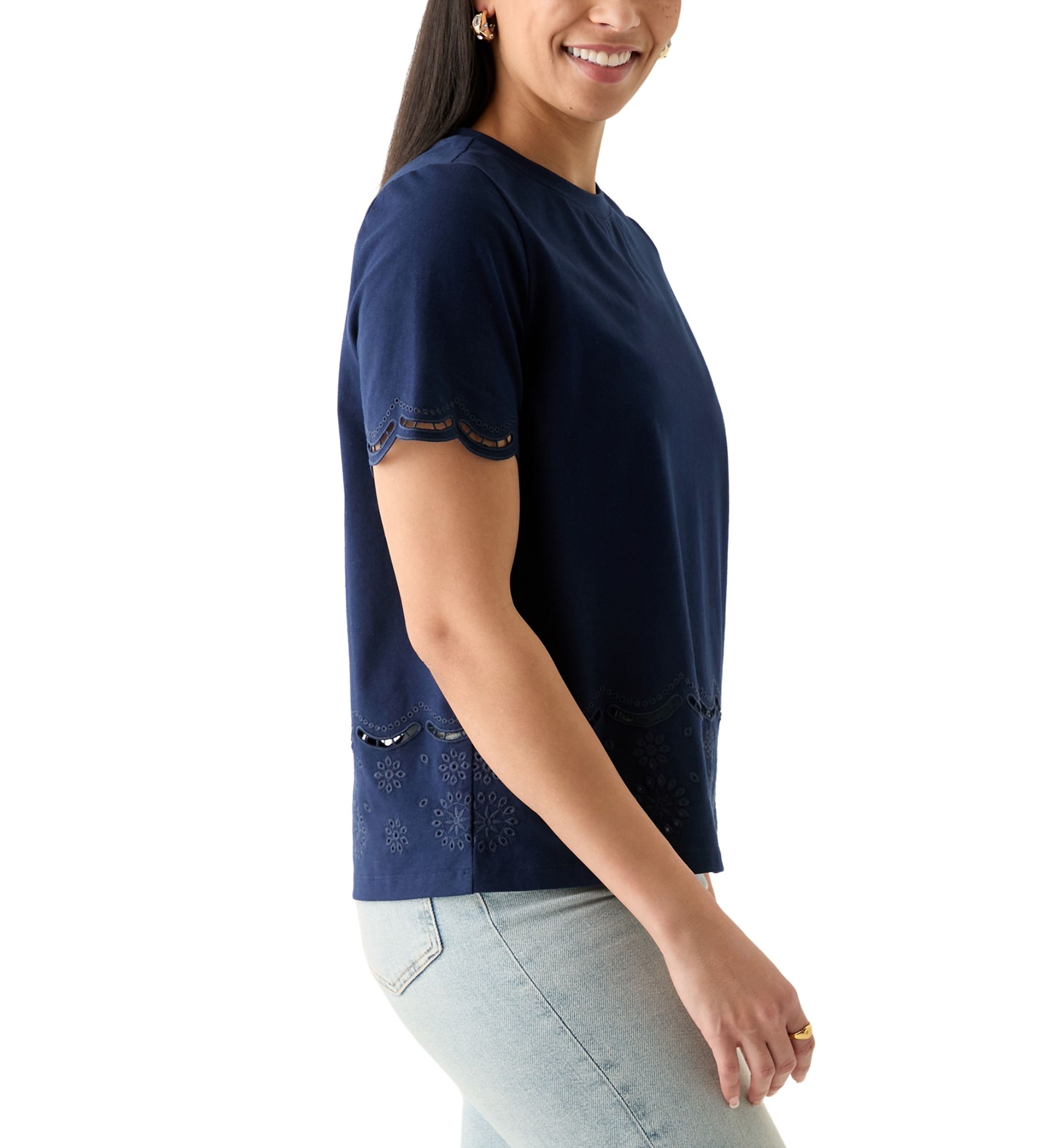 Womens Eyelet Hem Knit Top