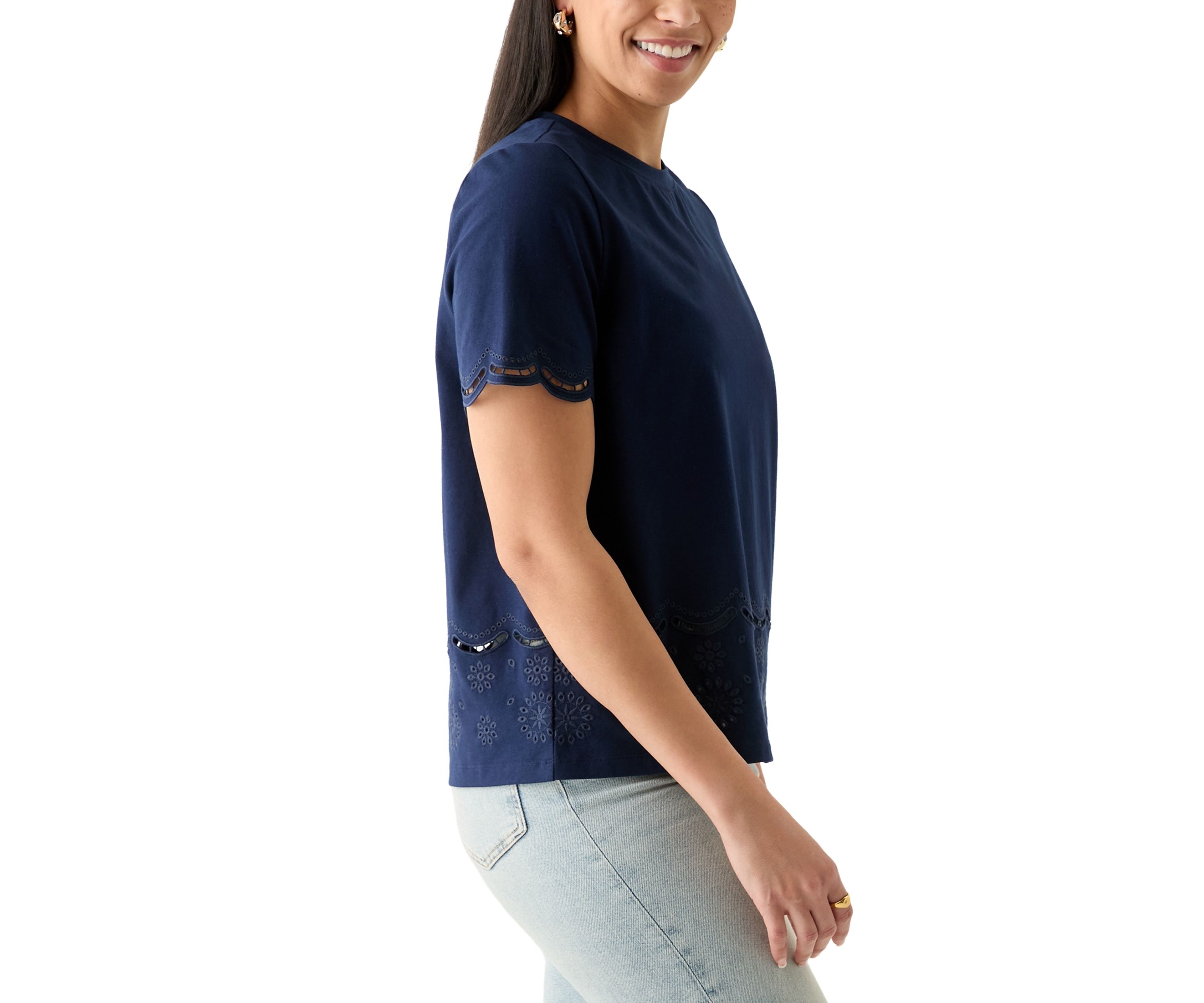 Womens Eyelet Hem Knit Top
