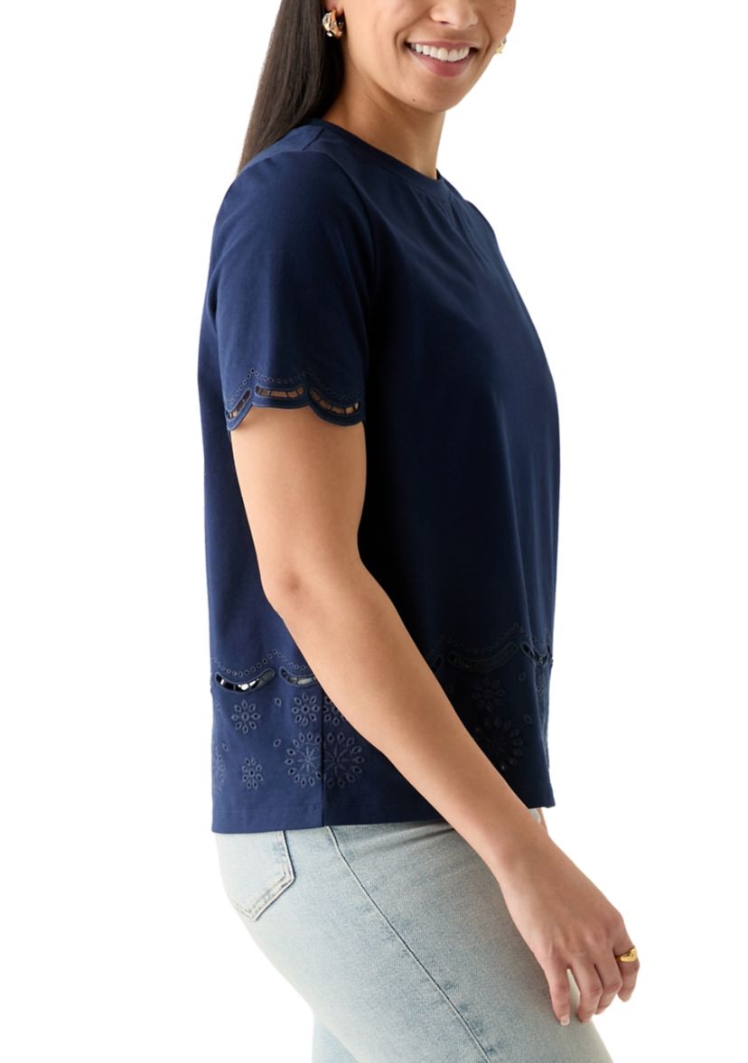 Womens Eyelet Hem Knit Top