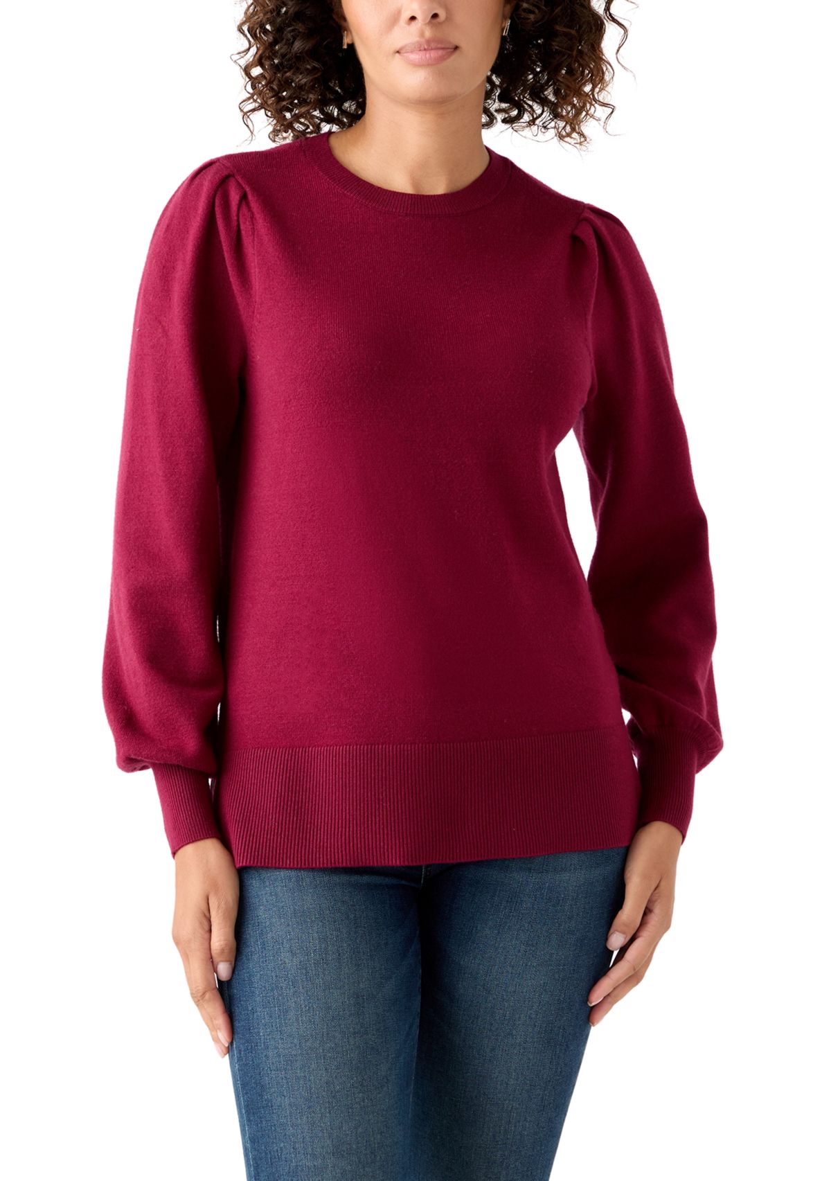 Womerns Puff Sleeve Crew Neck Tunic Sweater