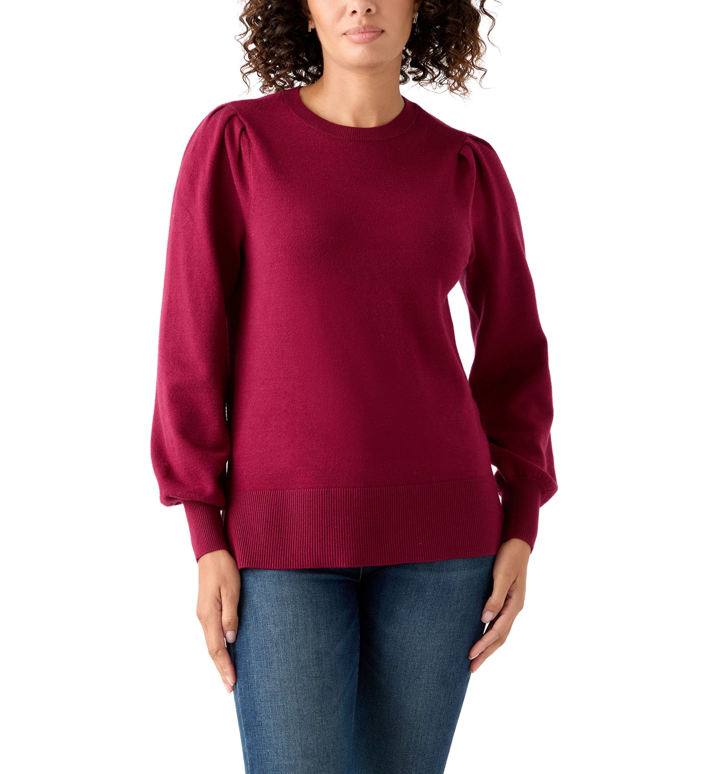 Womerns Puff Sleeve Crew Neck Tunic Sweater