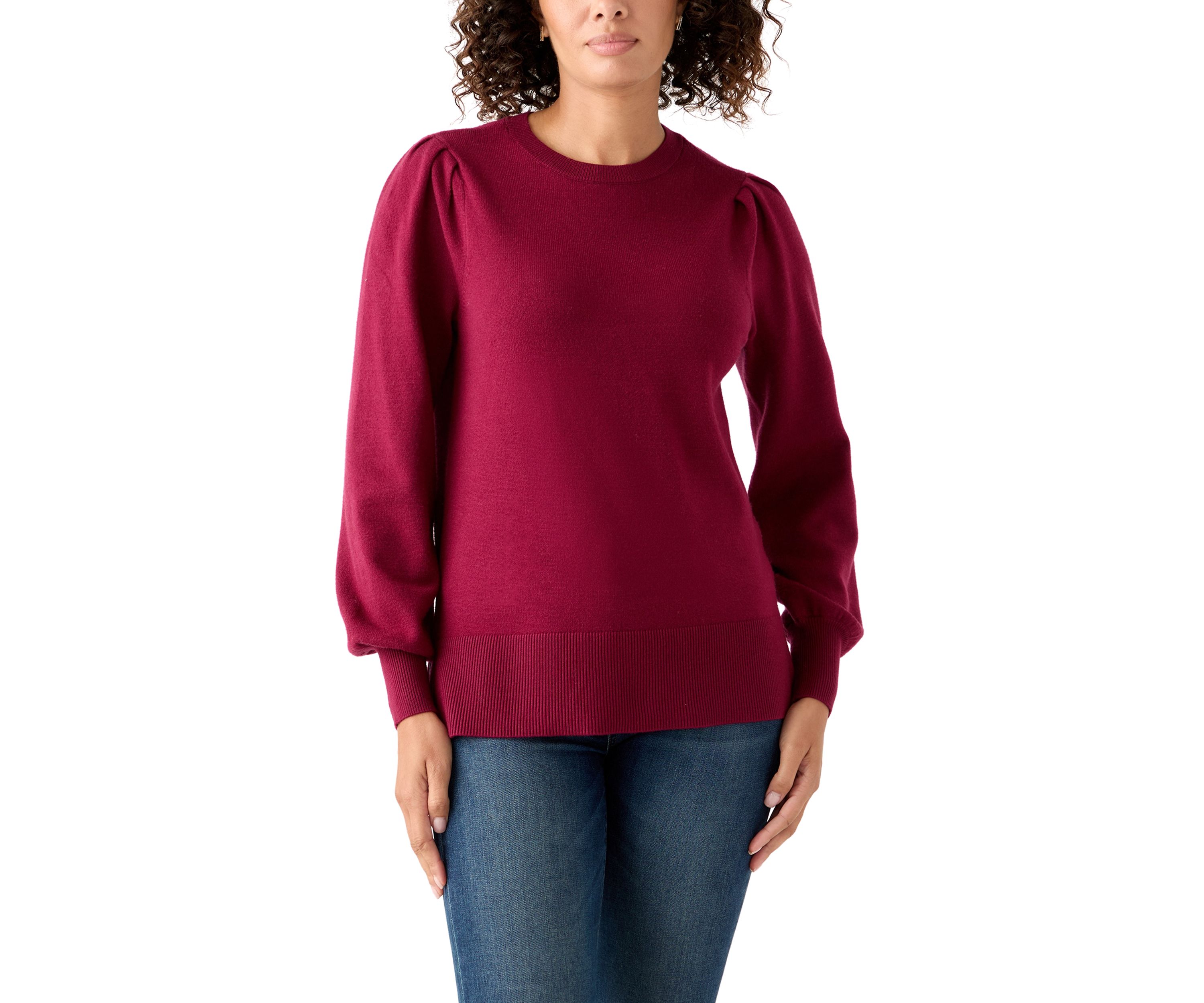 Womerns Puff Sleeve Crew Neck Tunic Sweater