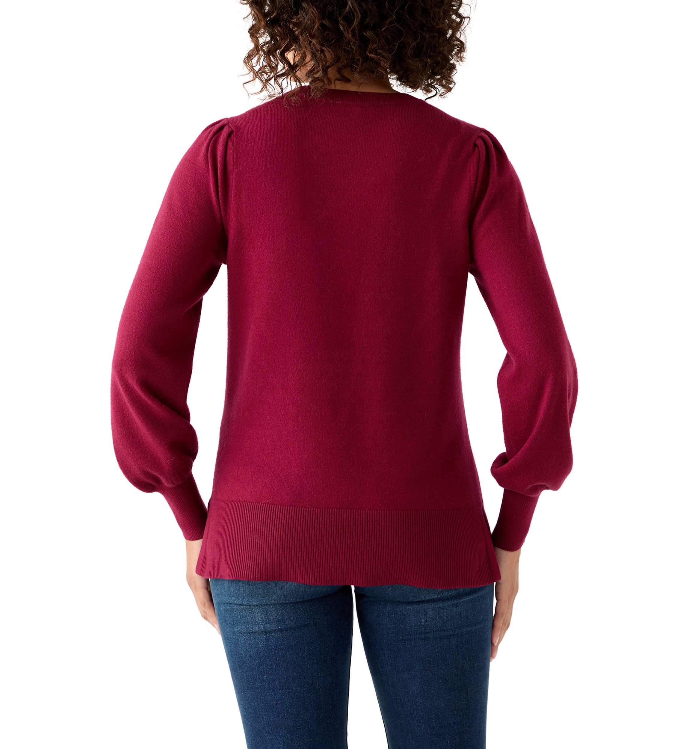 Womerns Puff Sleeve Crew Neck Tunic Sweater