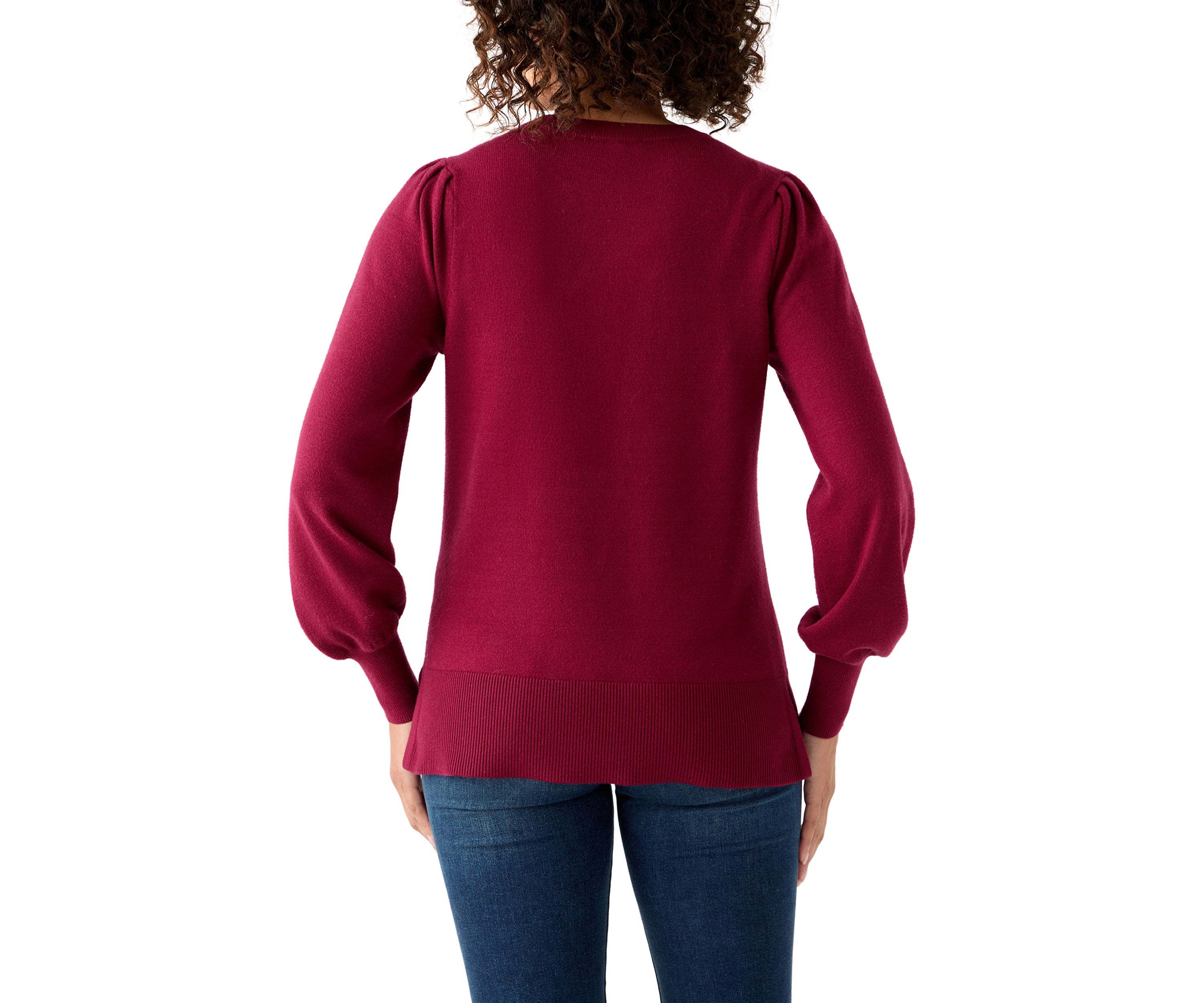 Womerns Puff Sleeve Crew Neck Tunic Sweater