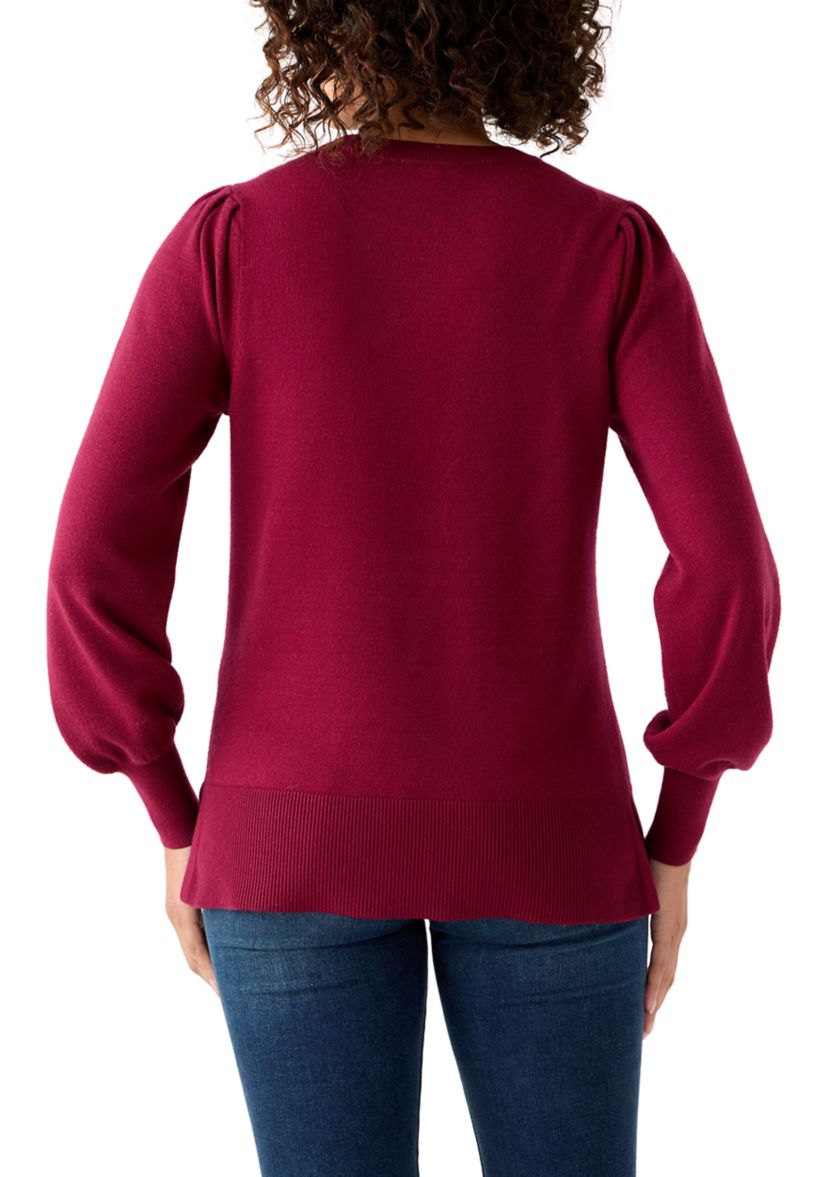 Womerns Puff Sleeve Crew Neck Tunic Sweater